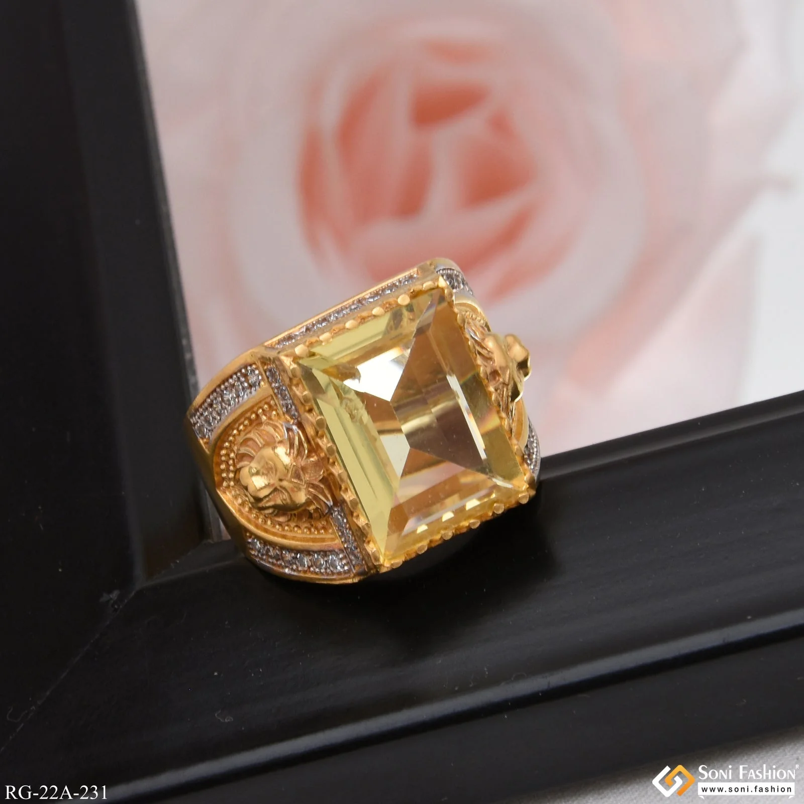 1 Gram Gold Plated Yellow Stone with Diamond Best Quality Ring - Style A231 - Image 8