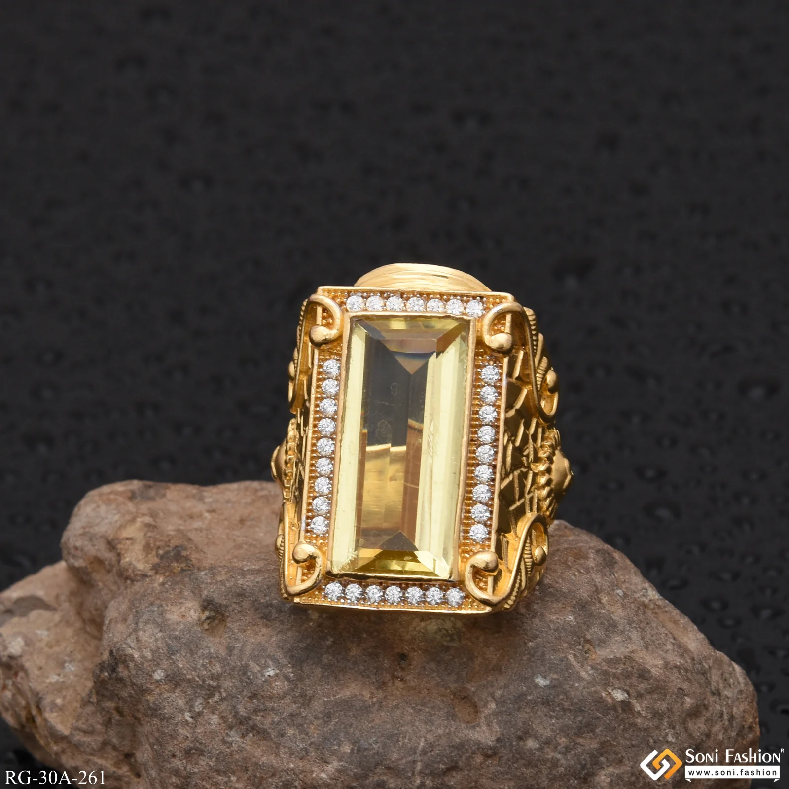 1 Gram Gold Forming Yellow Stone with Diamond Delicate Design Ring - Style A261 - Image 3