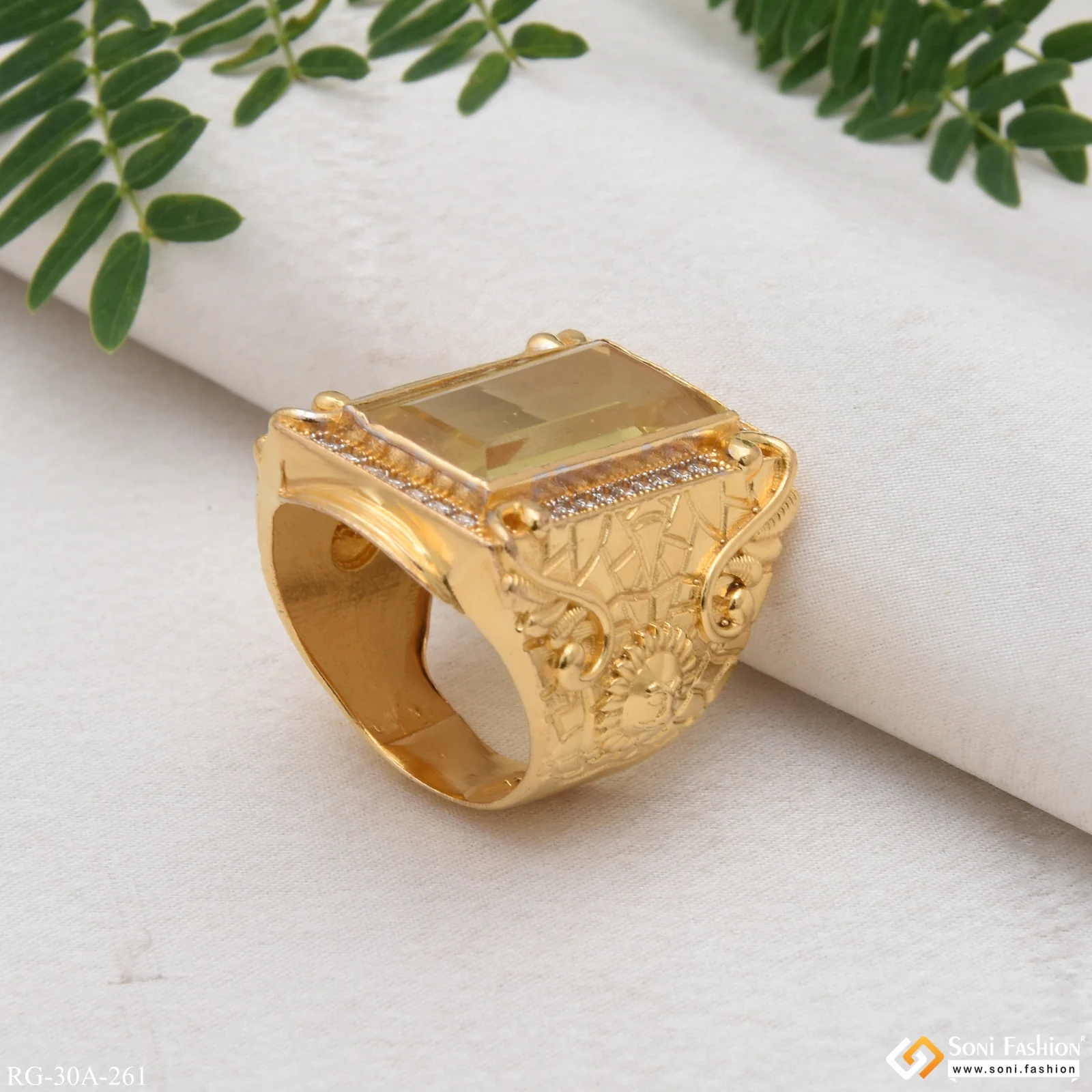 1 Gram Gold Forming Yellow Stone with Diamond Delicate Design Ring - Style A261 - Image 6