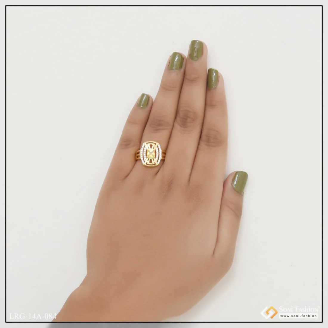 1 Gram Gold Plated Yellow Stone With Diamond Designer Ring For Ladies - Style Lrg-084 - Image 2