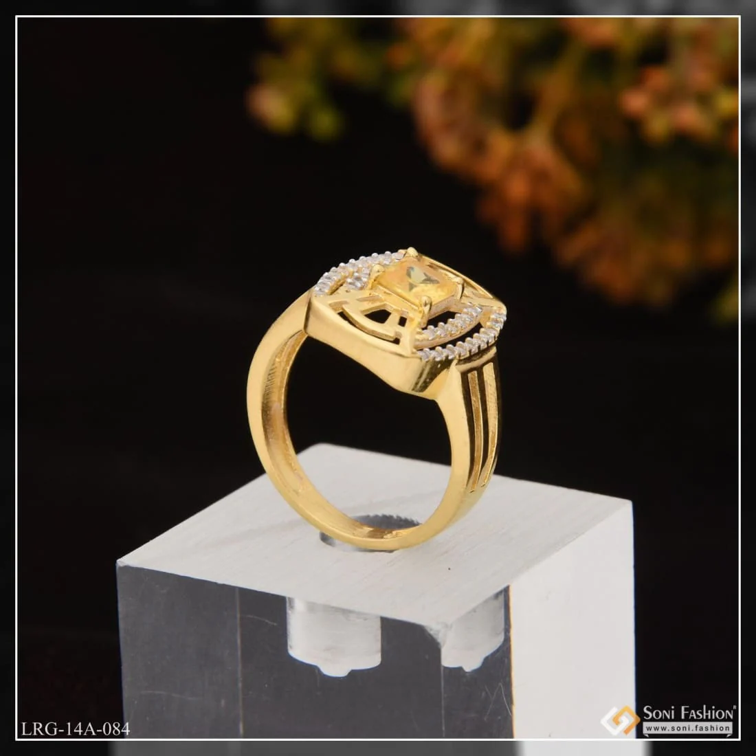 1 Gram Gold Plated Yellow Stone With Diamond Designer Ring For Ladies - Style Lrg-084 - Image 4