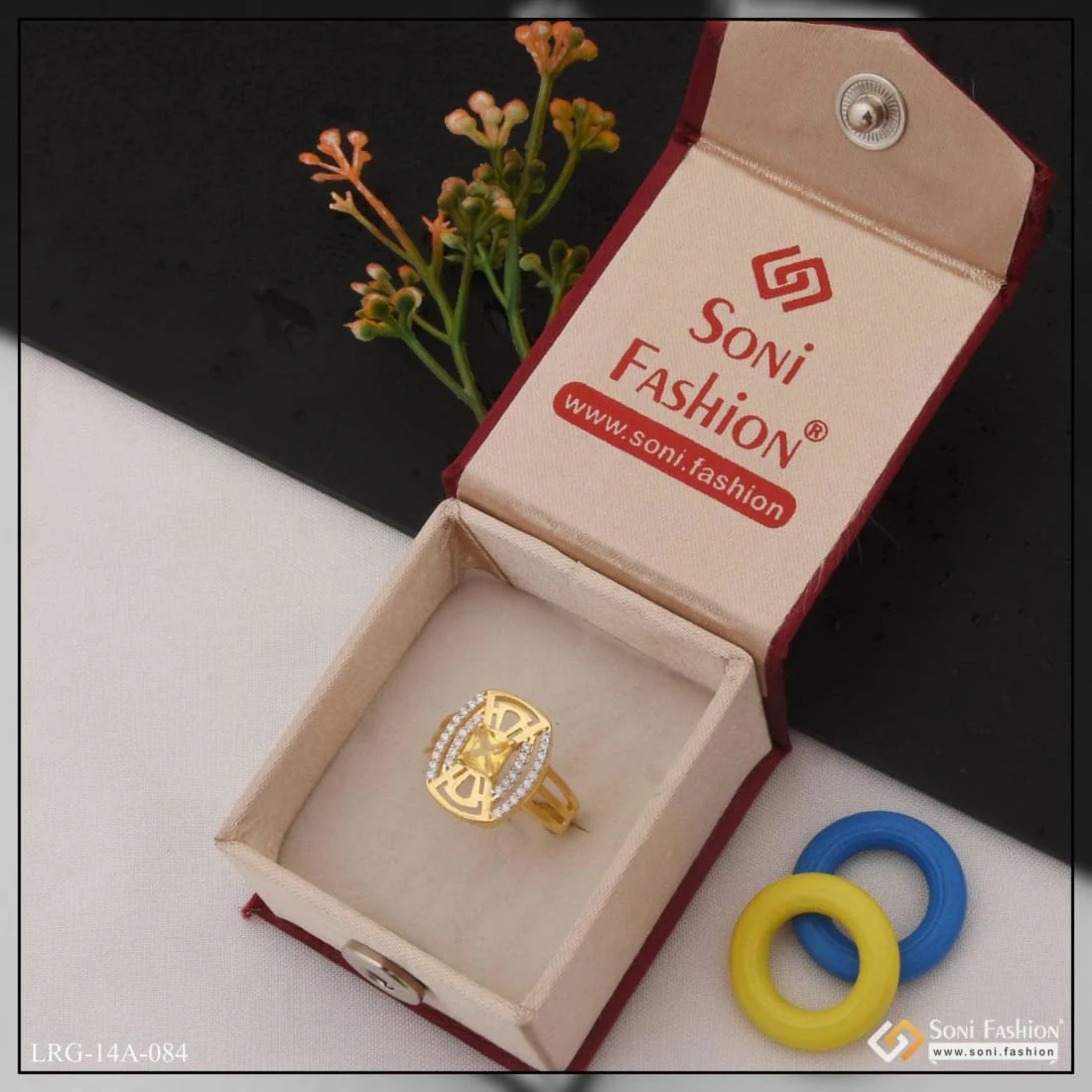 1 Gram Gold Plated Yellow Stone With Diamond Designer Ring For Ladies - Style Lrg-084 - Image 6