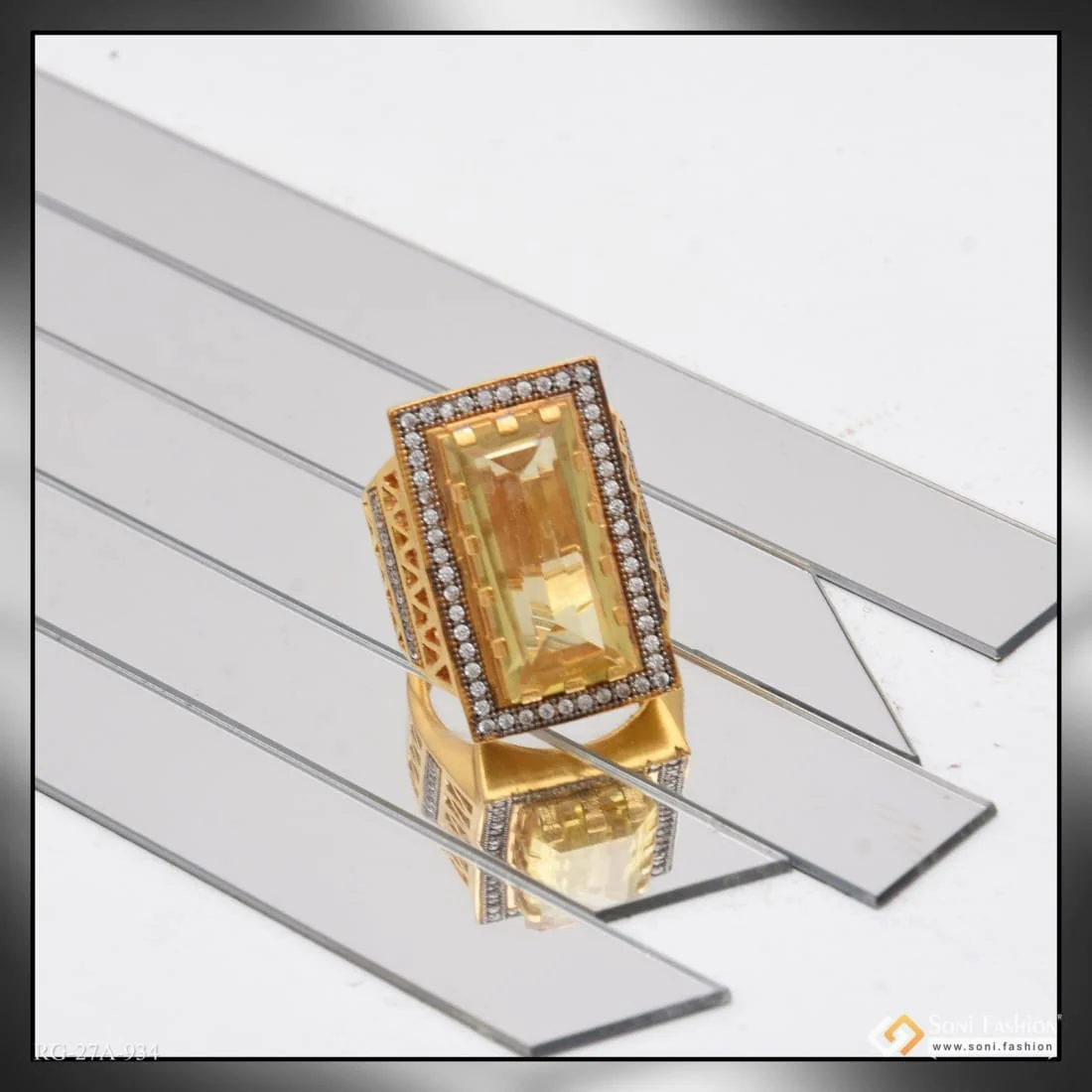 1 Gram Gold Plated Yellow Stone with Diamond Fashionable Design Ring - Style A934 - Image 2