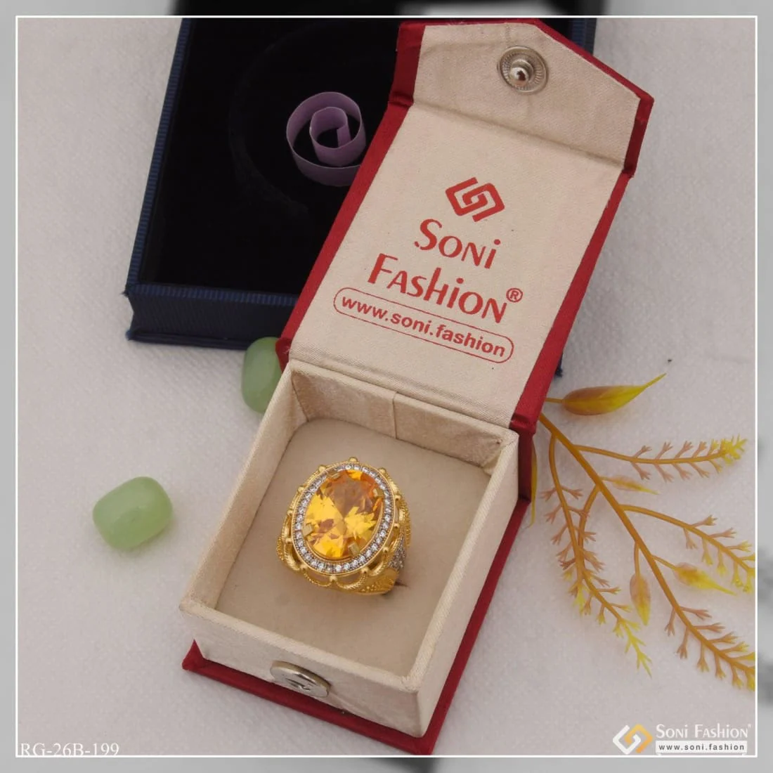 1 Gram Gold Plated Yellow Stone with Diamond Funky Design Ring for Men - Style B199 - Image 3
