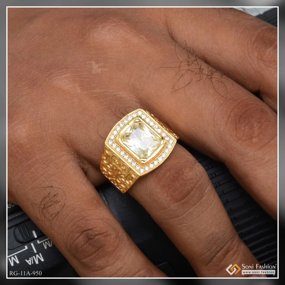 1 Gram Gold Plated Yellow Stone With Diamond Glamorous Design Ring - Style A950