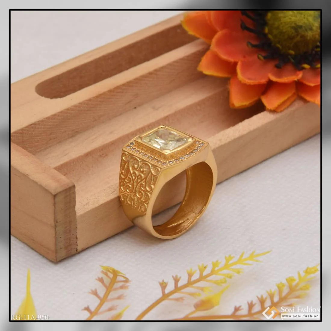 1 Gram Gold Plated Yellow Stone With Diamond Glamorous Design Ring - Style A950 - Image 4