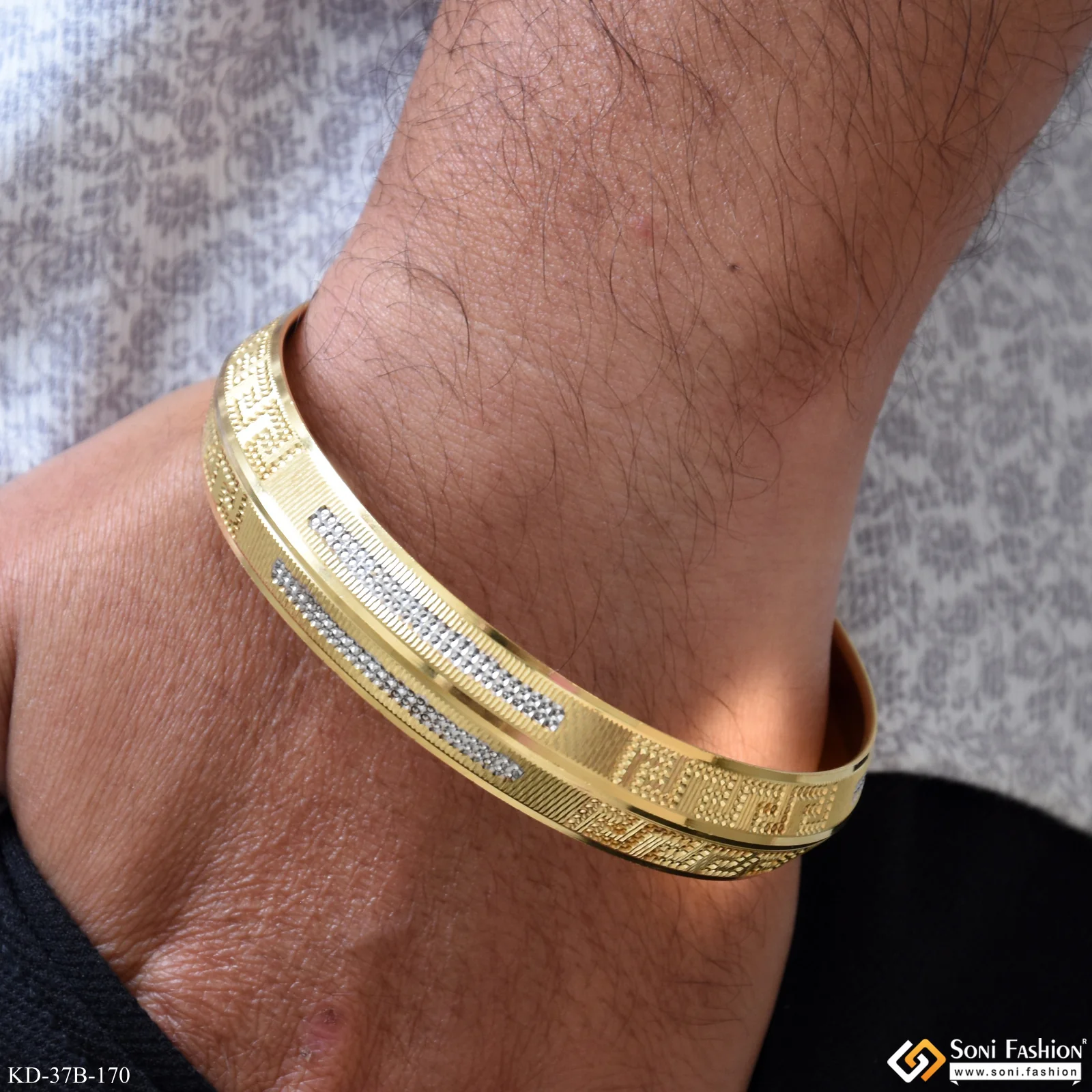1 Gram Gold Plated Zig Zag Amazing Design Punjabi Kada for Men - Style B170