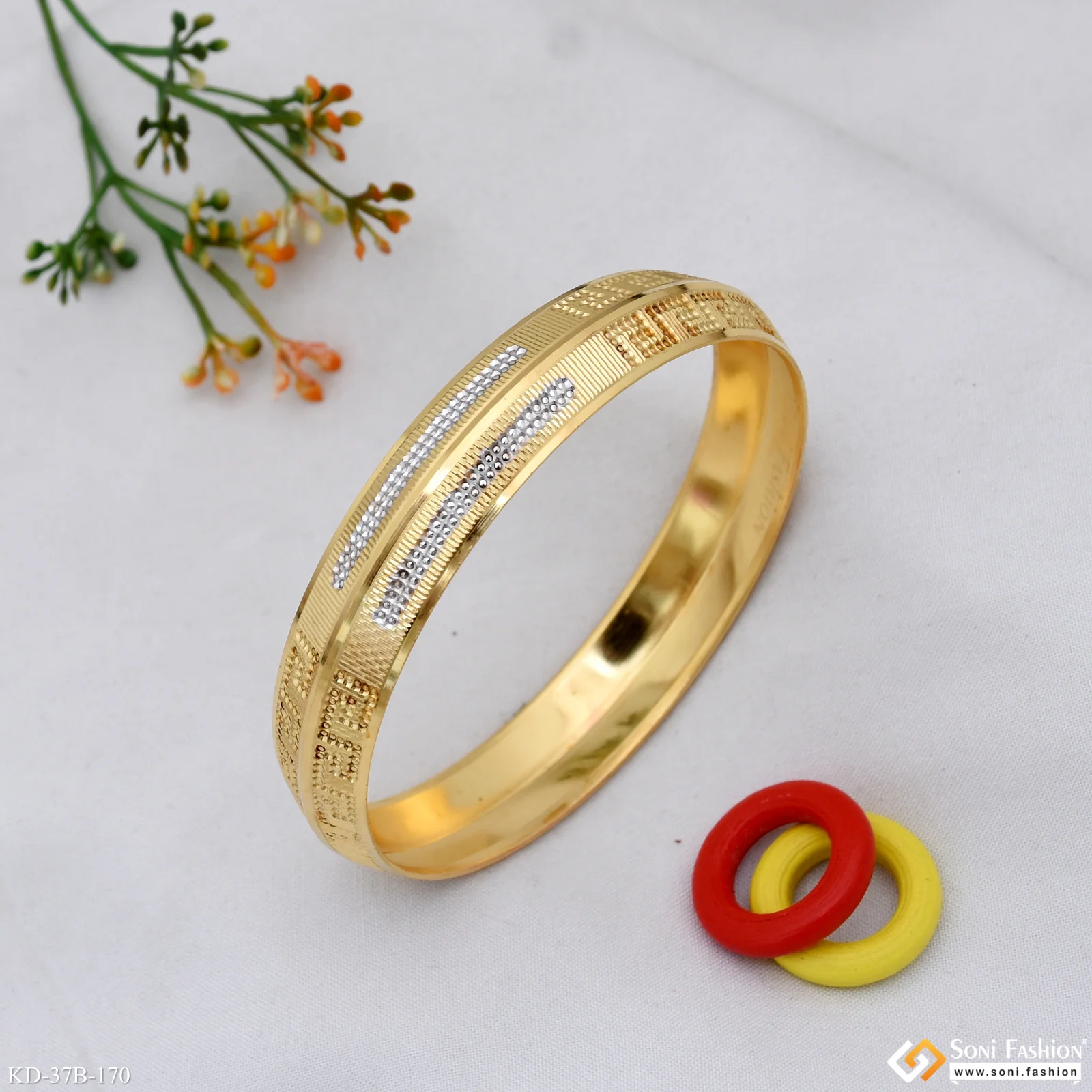 1 Gram Gold Plated Zig Zag Amazing Design Punjabi Kada for Men - Style B170 - Image 2