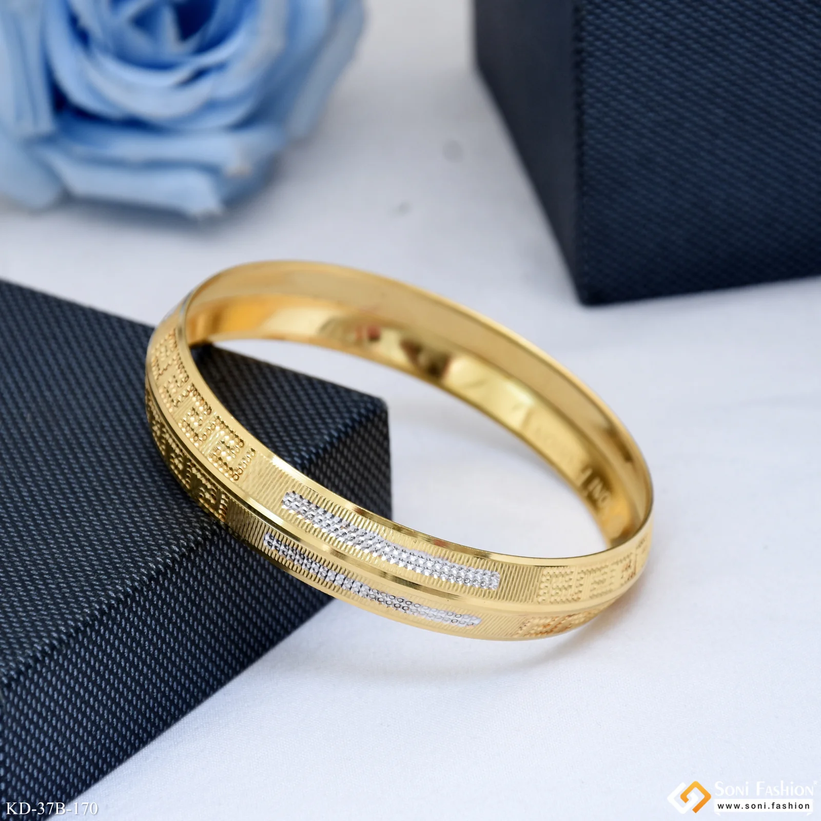 1 Gram Gold Plated Zig Zag Amazing Design Punjabi Kada for Men - Style B170 - Image 3