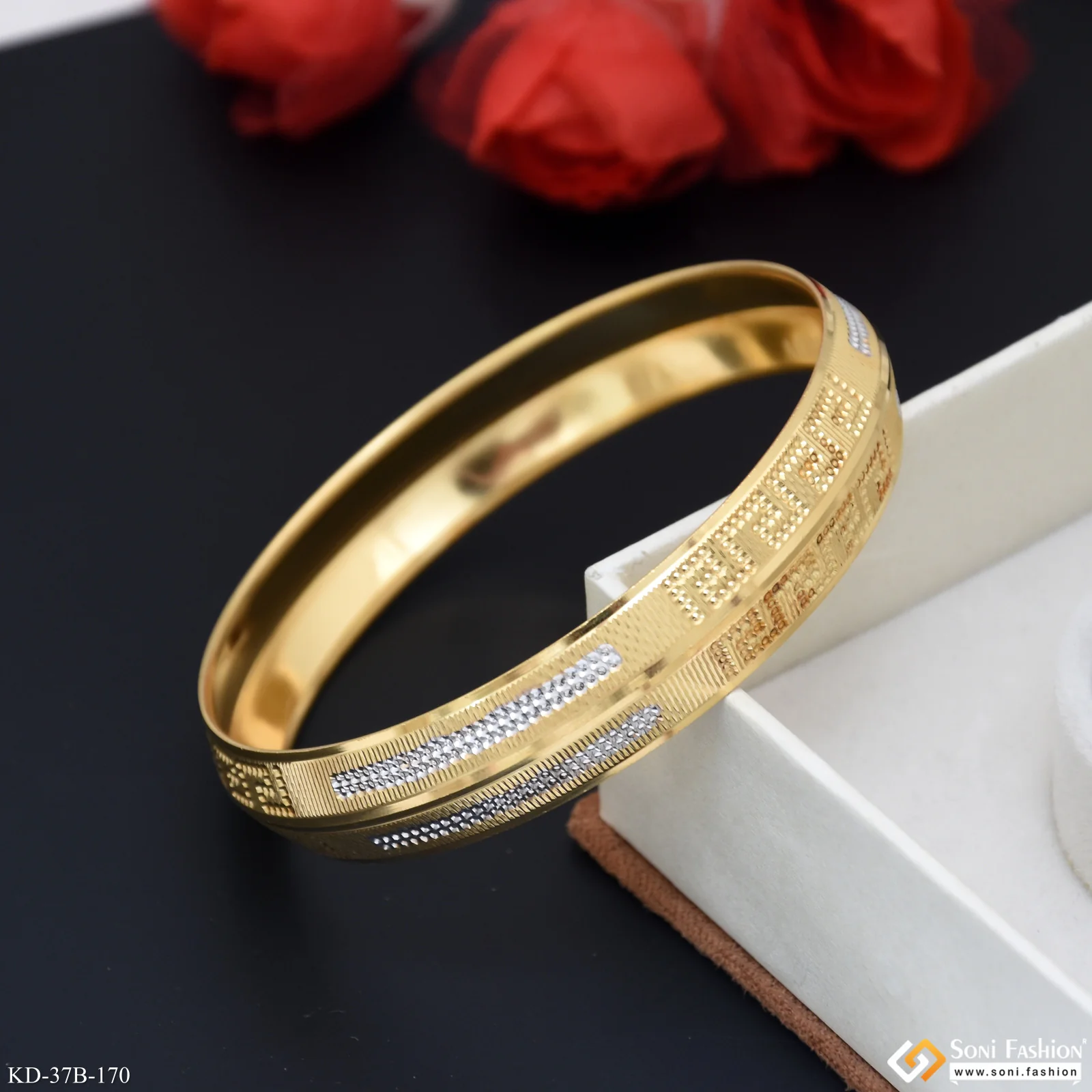 1 Gram Gold Plated Zig Zag Amazing Design Punjabi Kada for Men - Style B170 - Image 4
