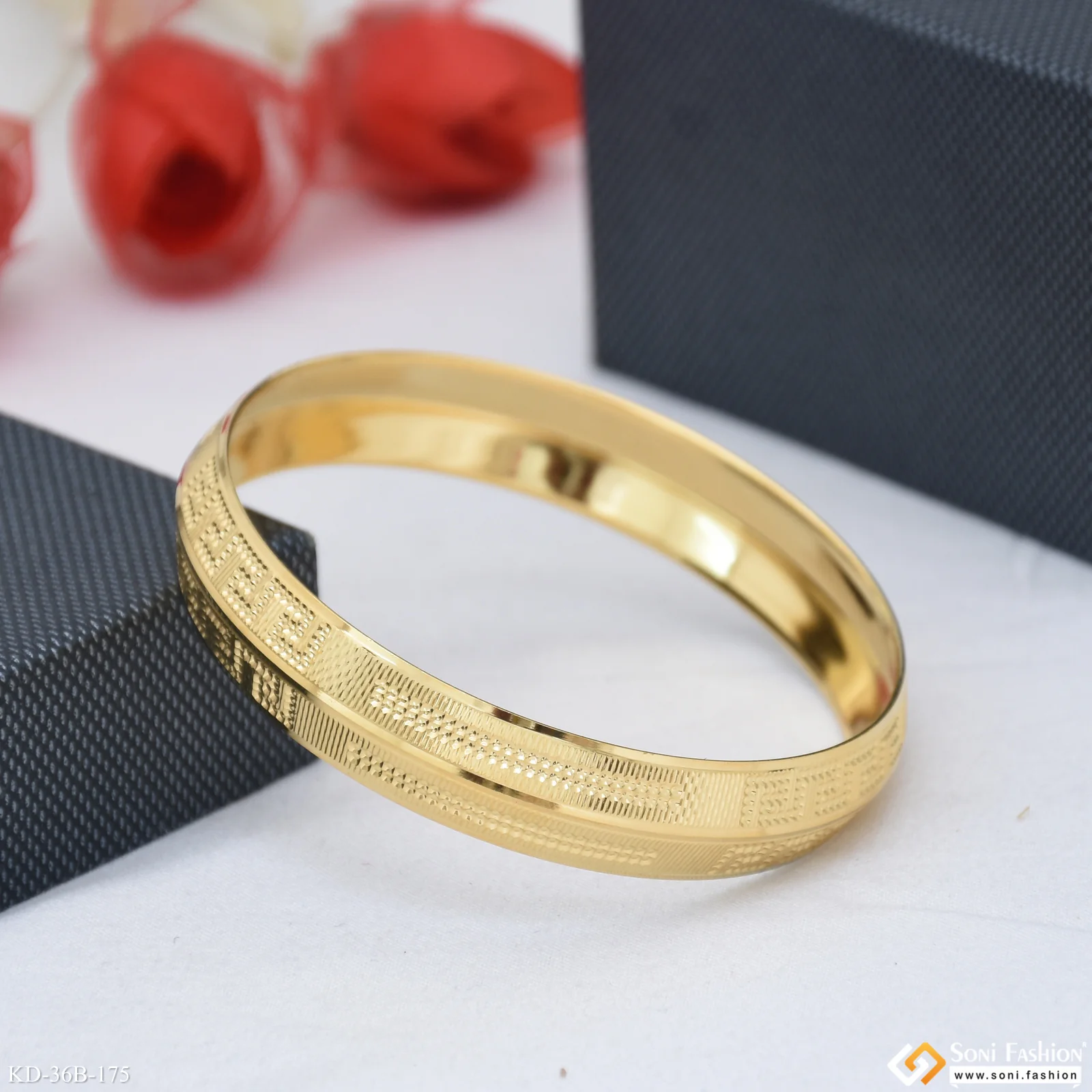 1 Gram Gold Plated Zig Zag Latest Design Punjabi Kada for Men - Style B175 - Image 2