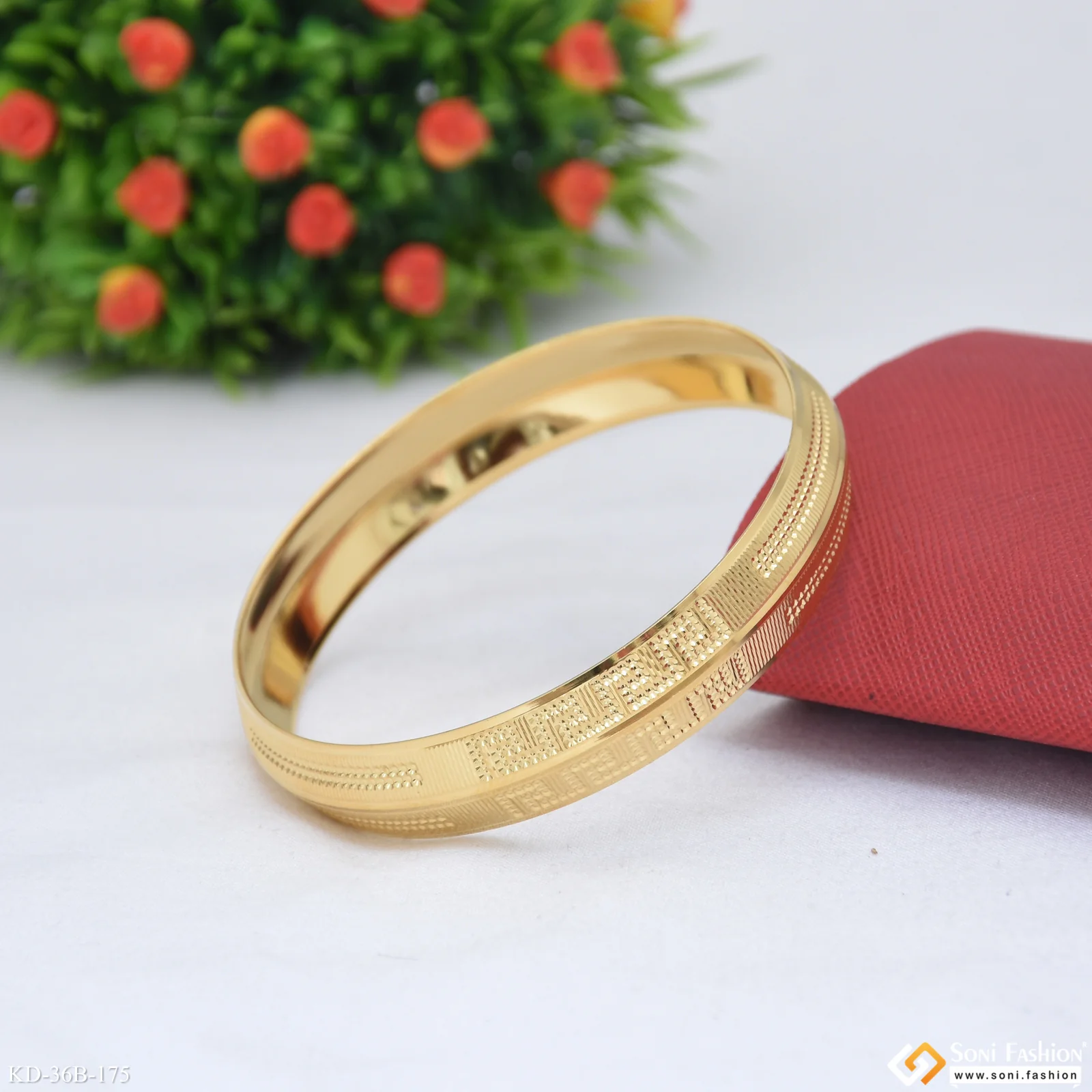 1 Gram Gold Plated Zig Zag Latest Design Punjabi Kada for Men - Style B175 - Image 4
