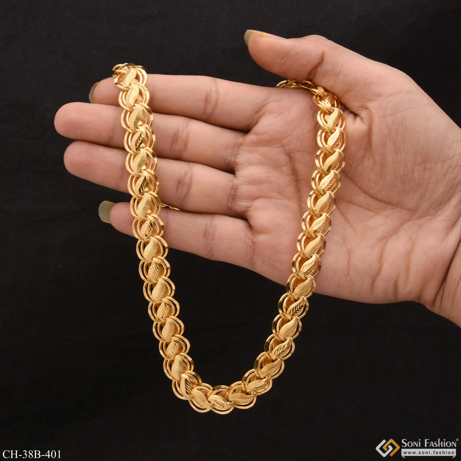 1 Gram Gold - Ring Into Ring With Kohli Best Quality Gold Plated Chain - Style B401 - Image 4