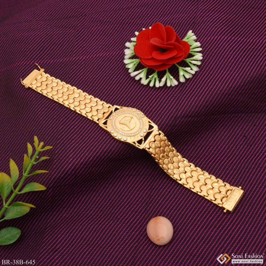 1 Gram Gold - Triangle with Diamond Best Quality Gold Plated Bracelet - Style B645 - Image 5
