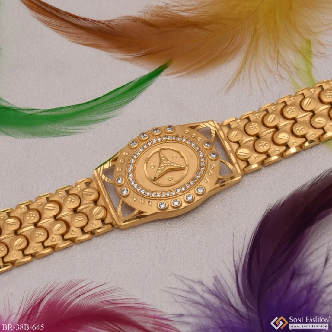 1 Gram Gold - Triangle with Diamond Best Quality Gold Plated Bracelet - Style B645 - Image 6