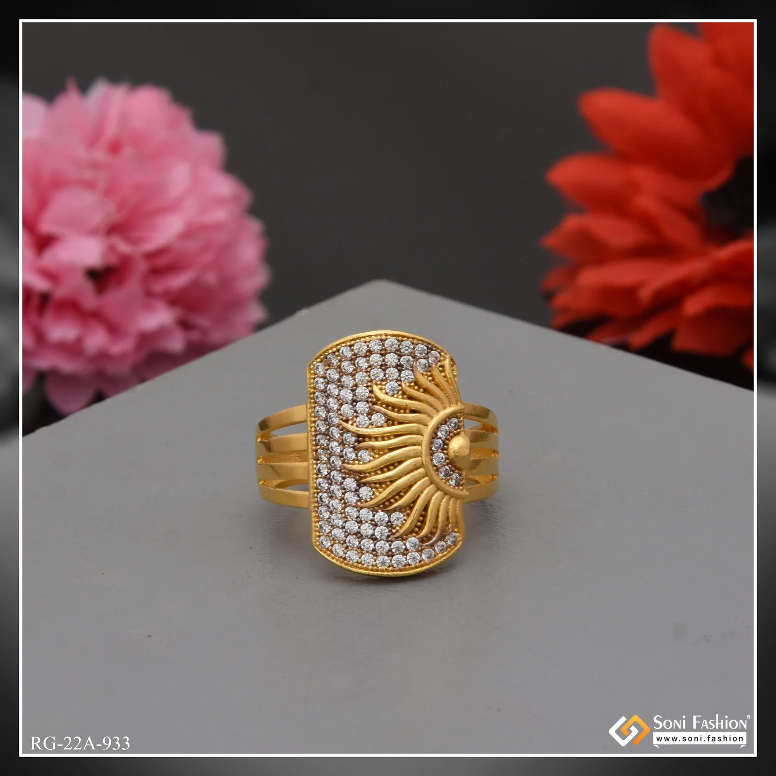 1 Gram Goldforming Sun With Diamond Best Quality Durable Design Ring - Style A933 - Image 4