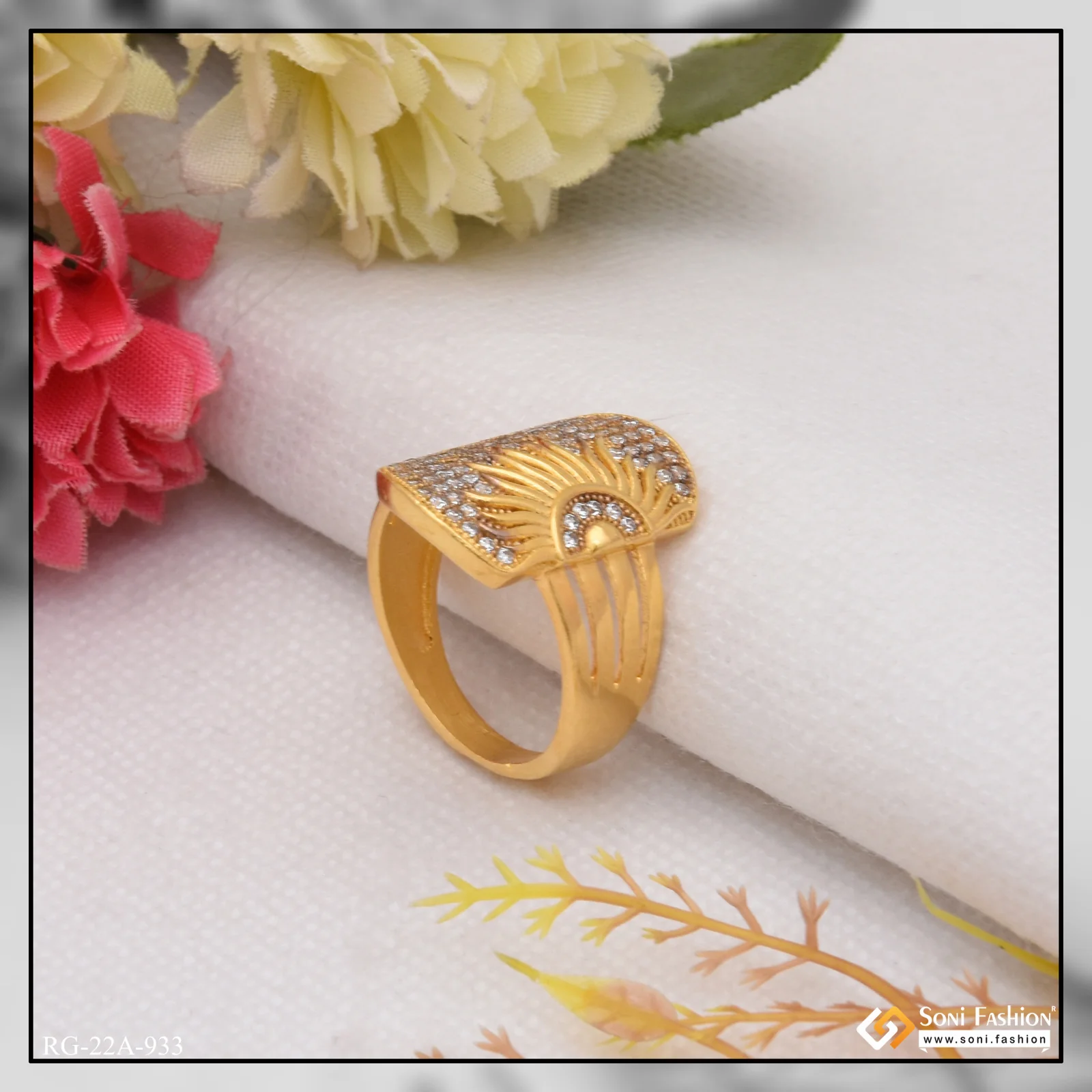 1 Gram Goldforming Sun With Diamond Best Quality Durable Design Ring - Style A933 - Image 5