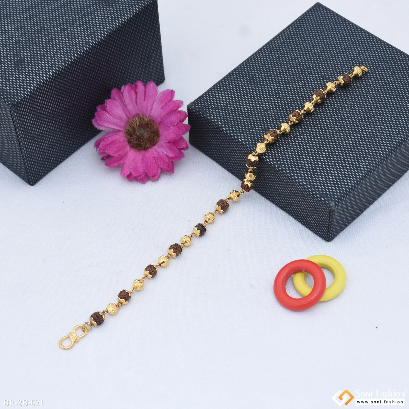 2 In 1 Golden Ball & Rudraksha Chic Design Superior Quality Gold Plated Bracelet - Style B021 - Image 4