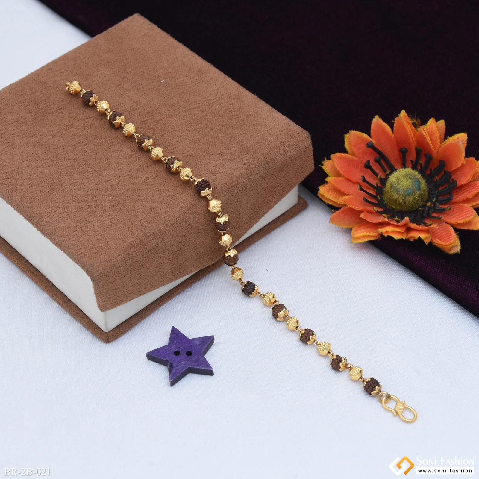 2 In 1 Golden Ball & Rudraksha Chic Design Superior Quality Gold Plated Bracelet - Style B021 - Image 5
