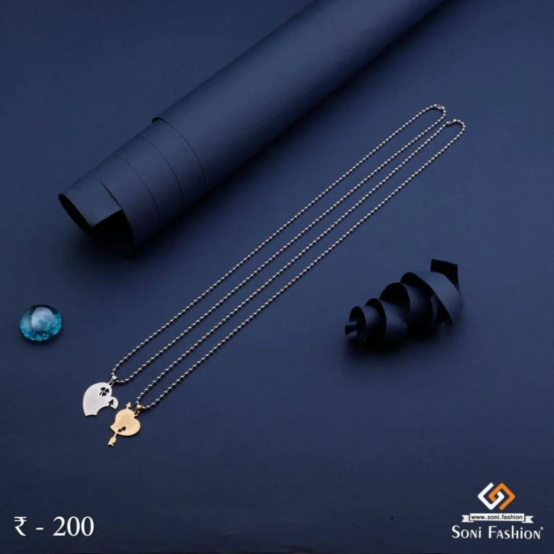 2 Heart with Arrow Couple Chain Pendant Set - Stainless Steel - Valentine Day - Style A010 - Image 2