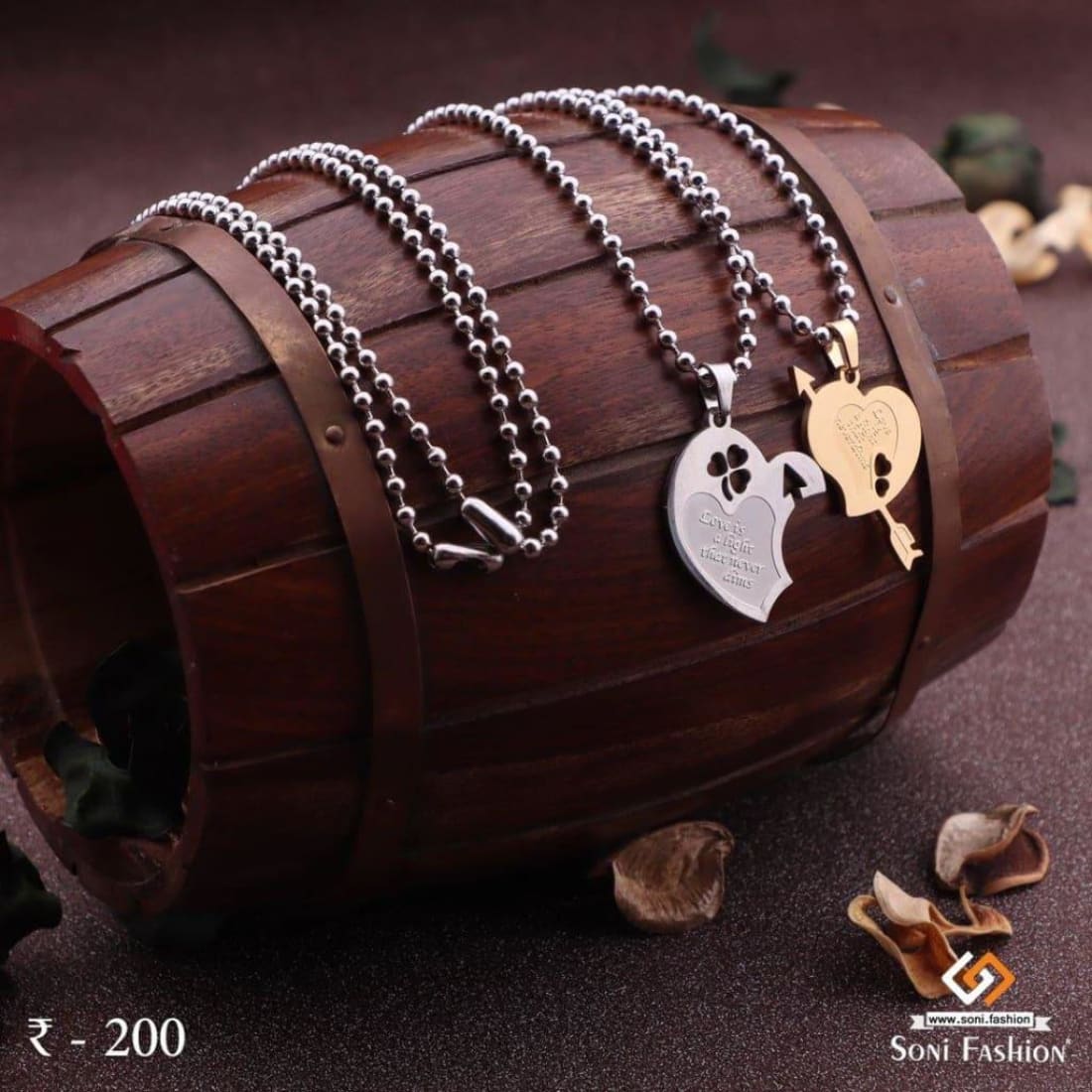 2 Heart with Arrow Couple Chain Pendant Set - Stainless Steel - Valentine Day - Style A010 - Image 4