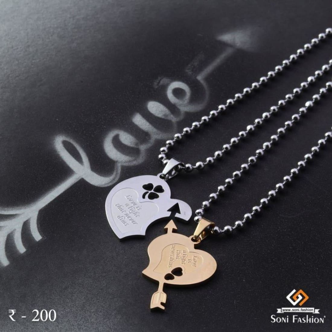 2 Heart with Arrow Couple Chain Pendant Set - Stainless Steel - Valentine Day - Style A010 - Image 5