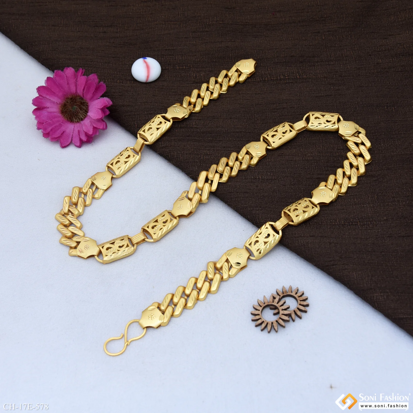 2 In 1 Amazing Design Gold Plated Pokal Chain for Men - Style E578 - Image 5
