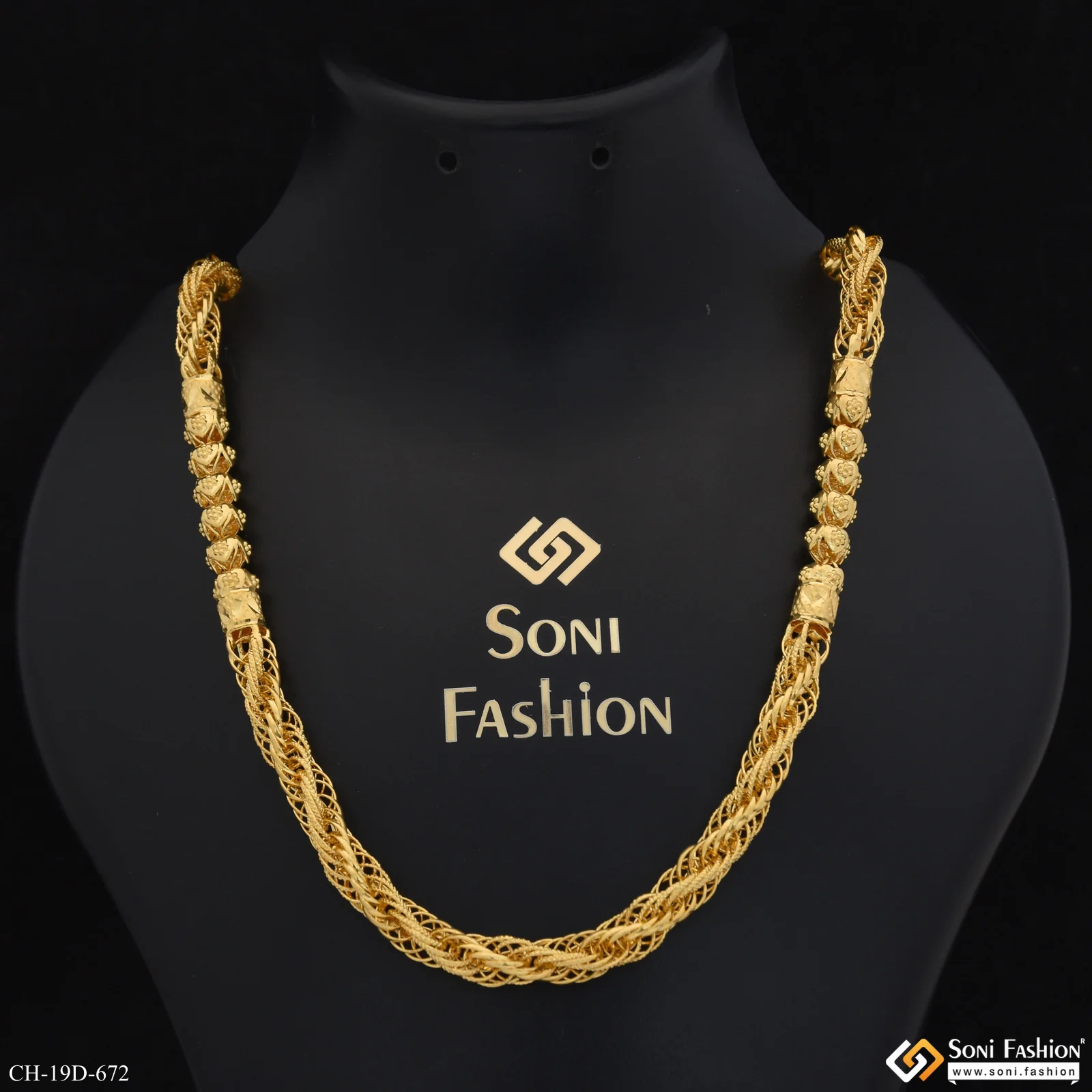 2 In 1 Antique Design Gold Plated Rassa Chain for Men - Style D672