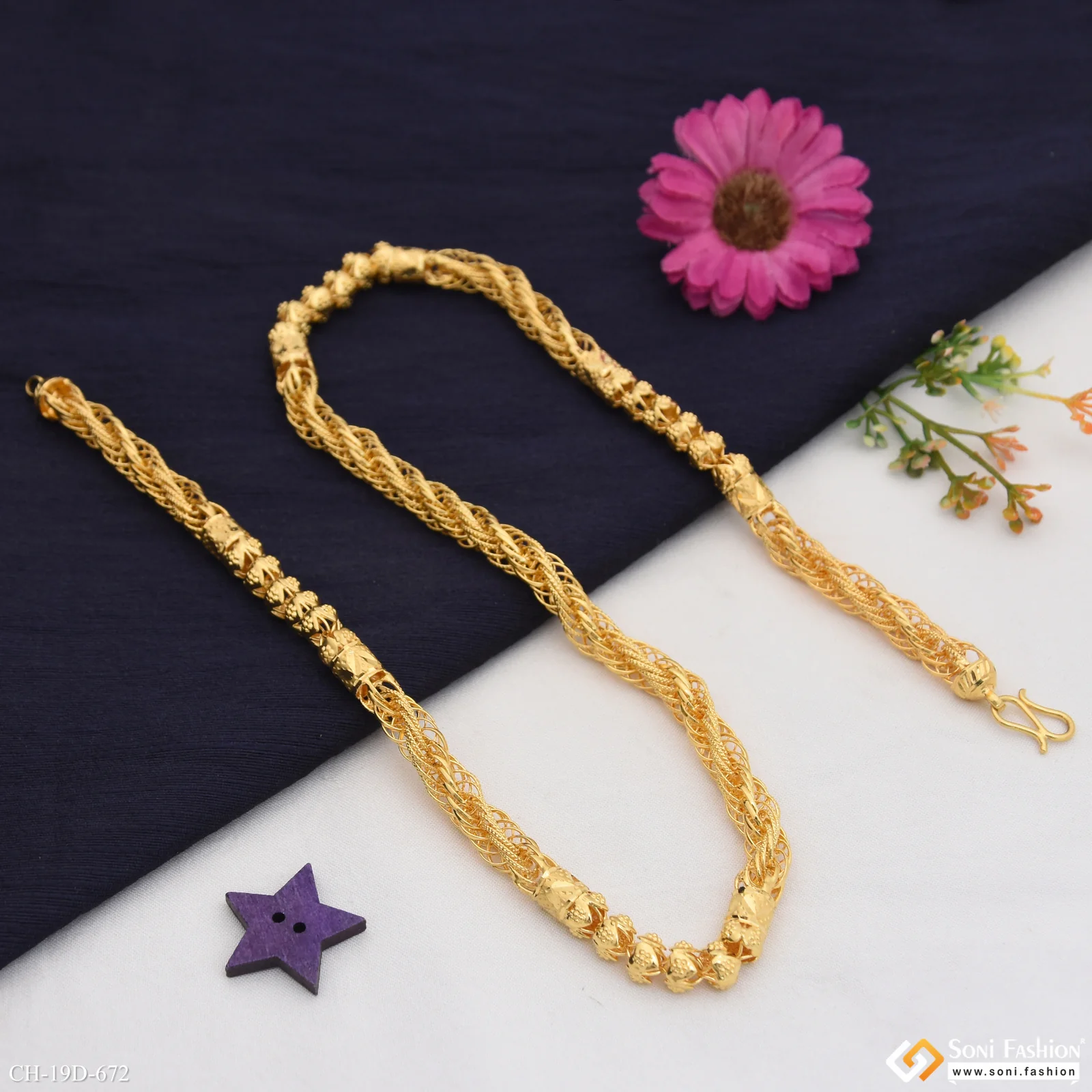 2 In 1 Antique Design Gold Plated Rassa Chain for Men - Style D672 - Image 4