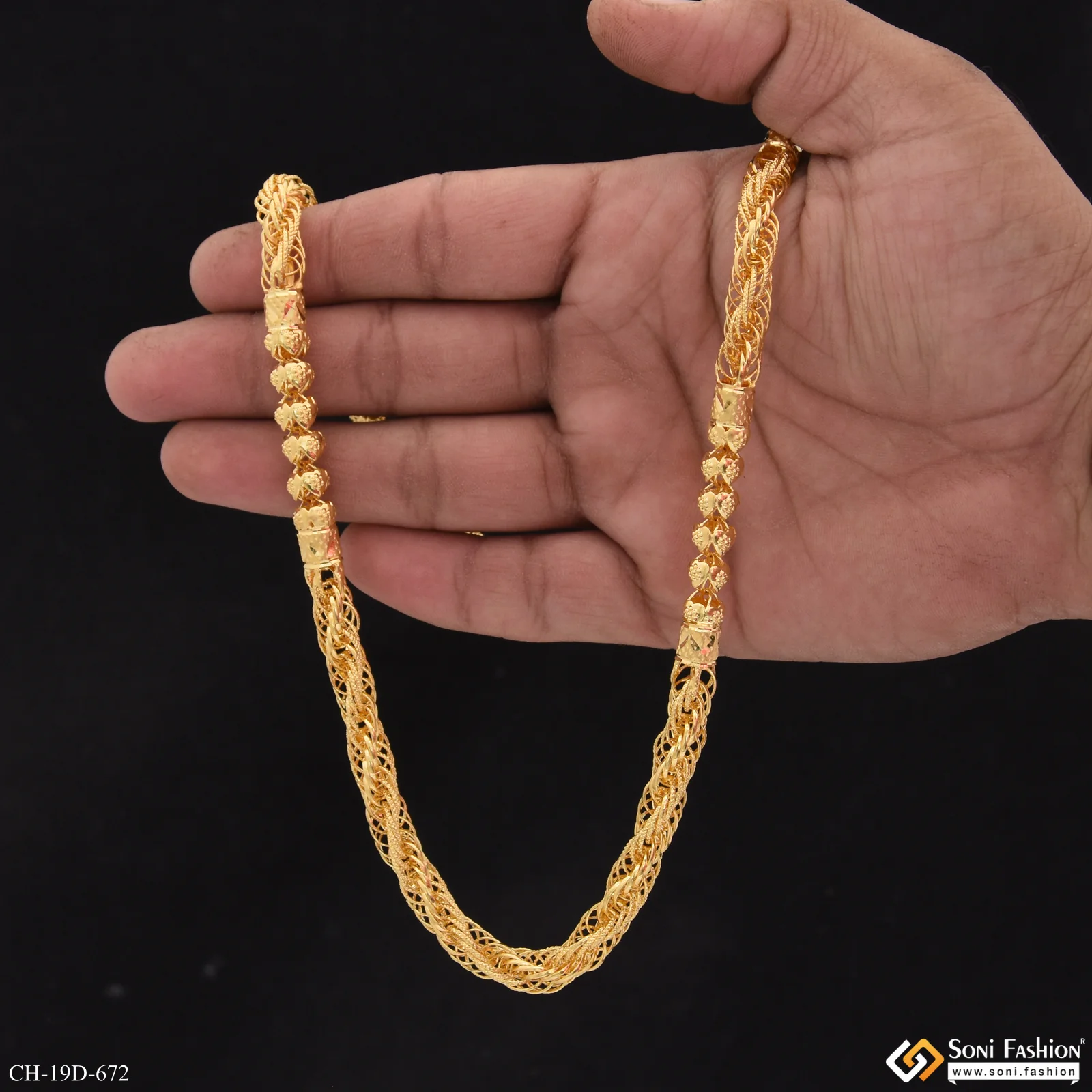 2 In 1 Antique Design Gold Plated Rassa Chain for Men - Style D672 - Image 5