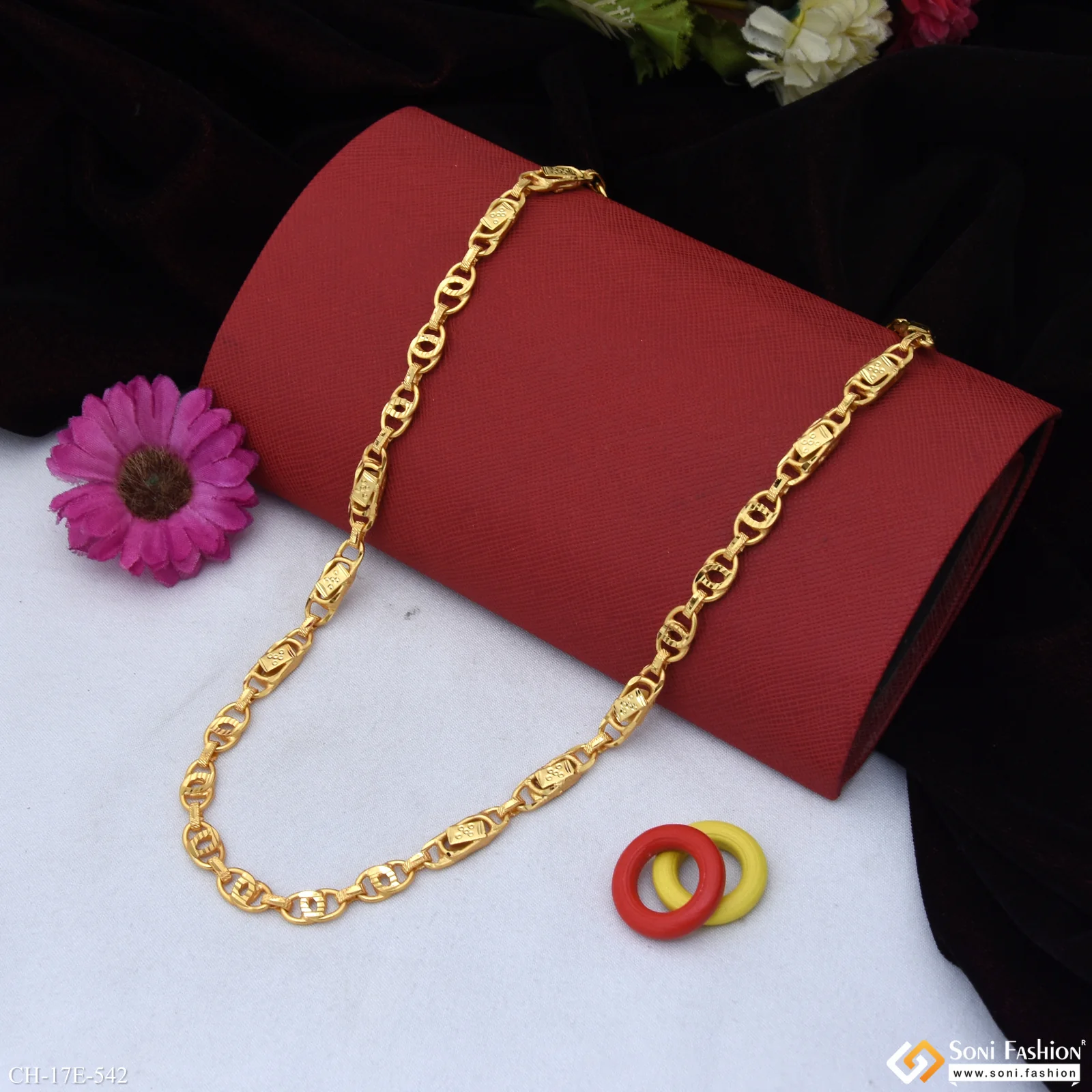 2 In 1 Artisanal Design Gold Plated Link Chain for Men - Style E542 - Image 3