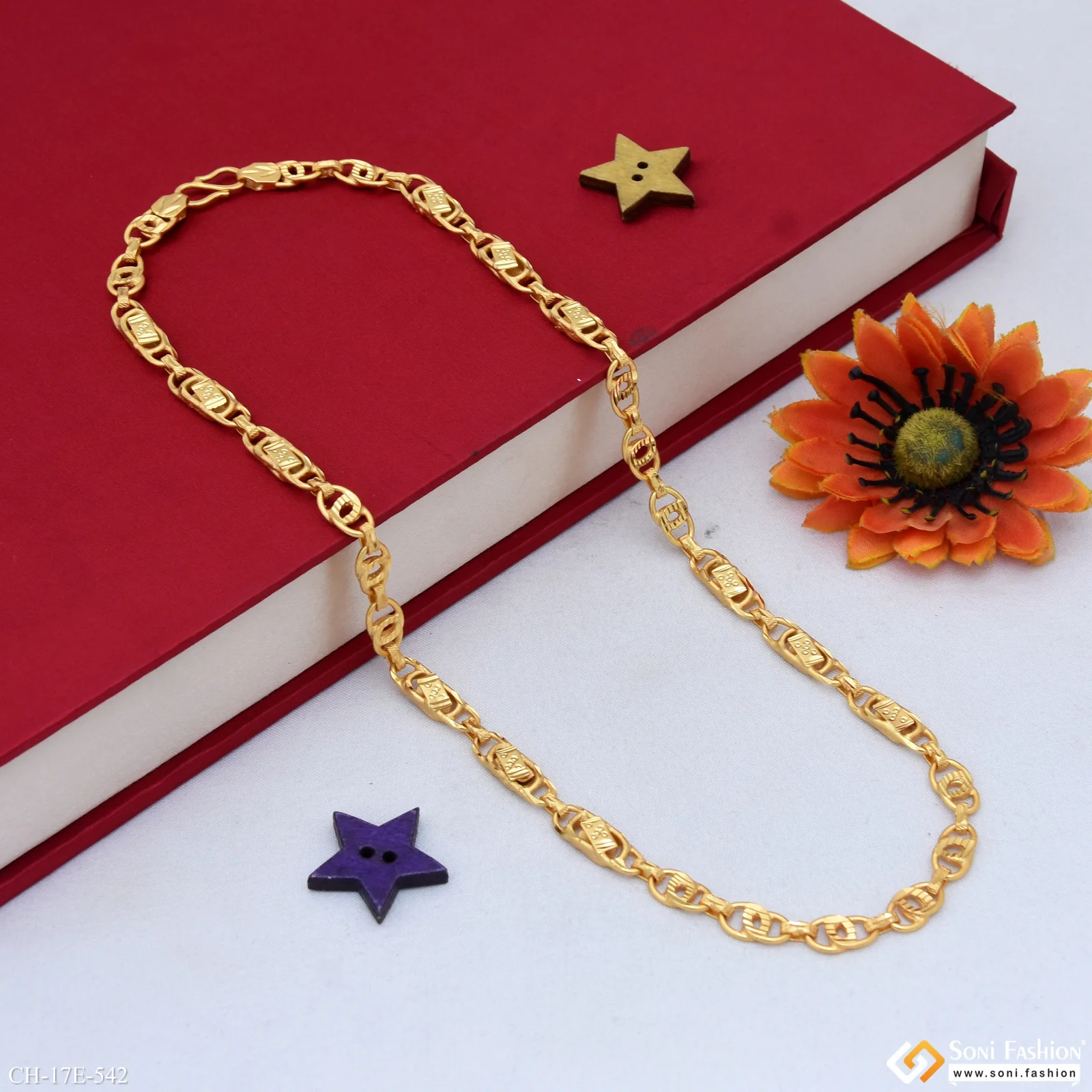 2 In 1 Artisanal Design Gold Plated Link Chain for Men - Style E542 - Image 4