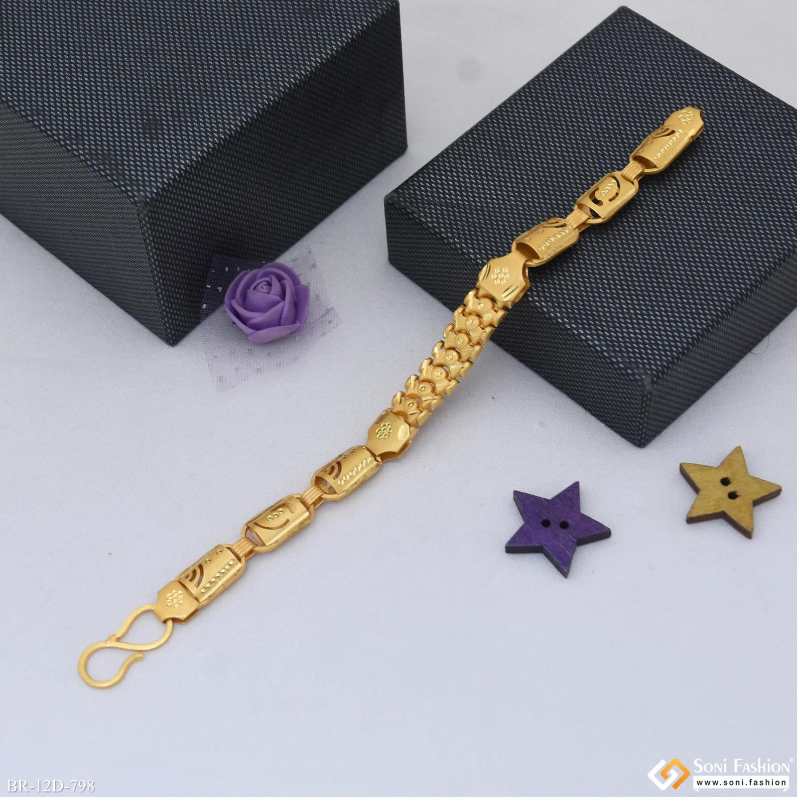 2 In 1 Artisanal Design Gold Plated Pokal Bracelet for Men - Style D798 - Image 2