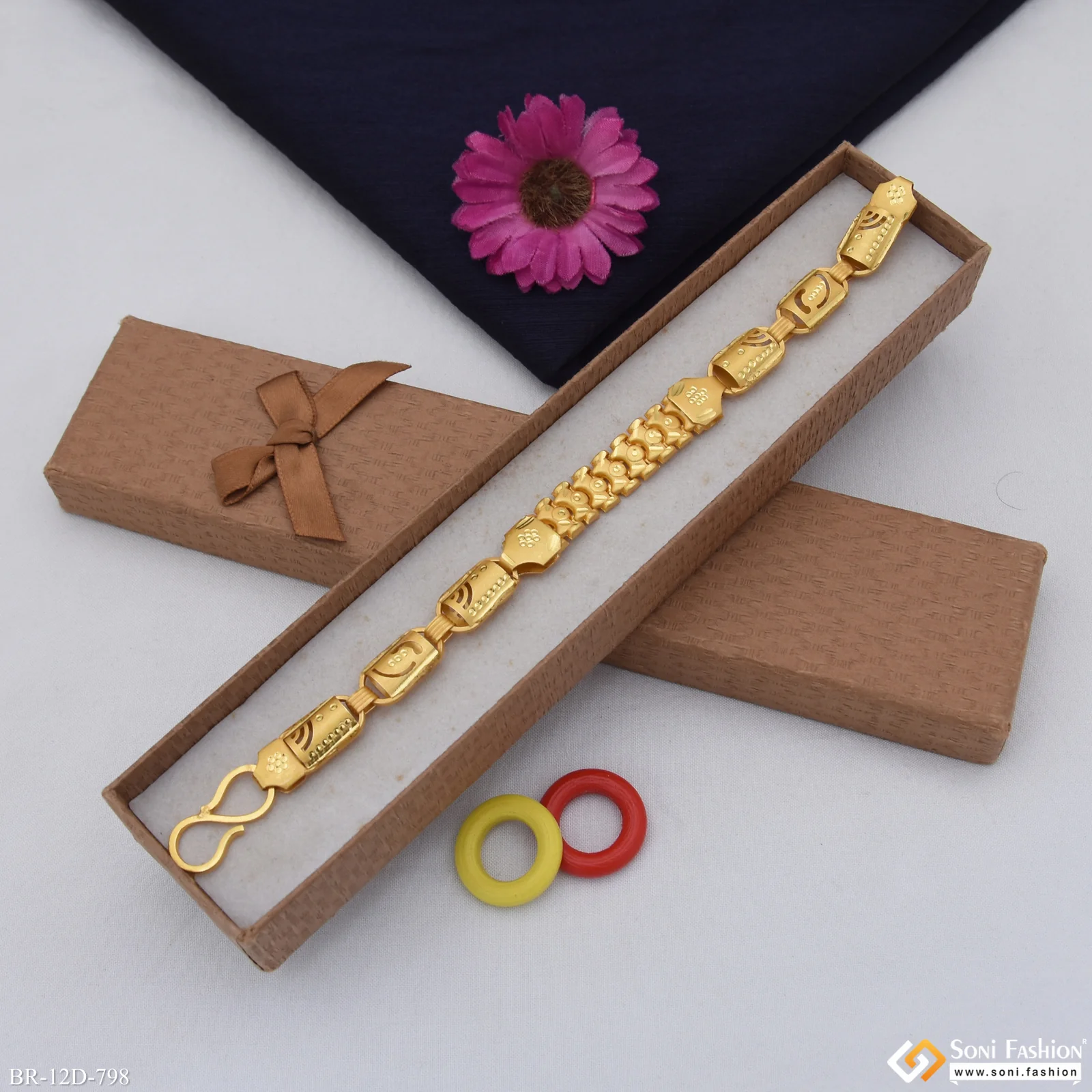 2 In 1 Artisanal Design Gold Plated Pokal Bracelet for Men - Style D798 - Image 3