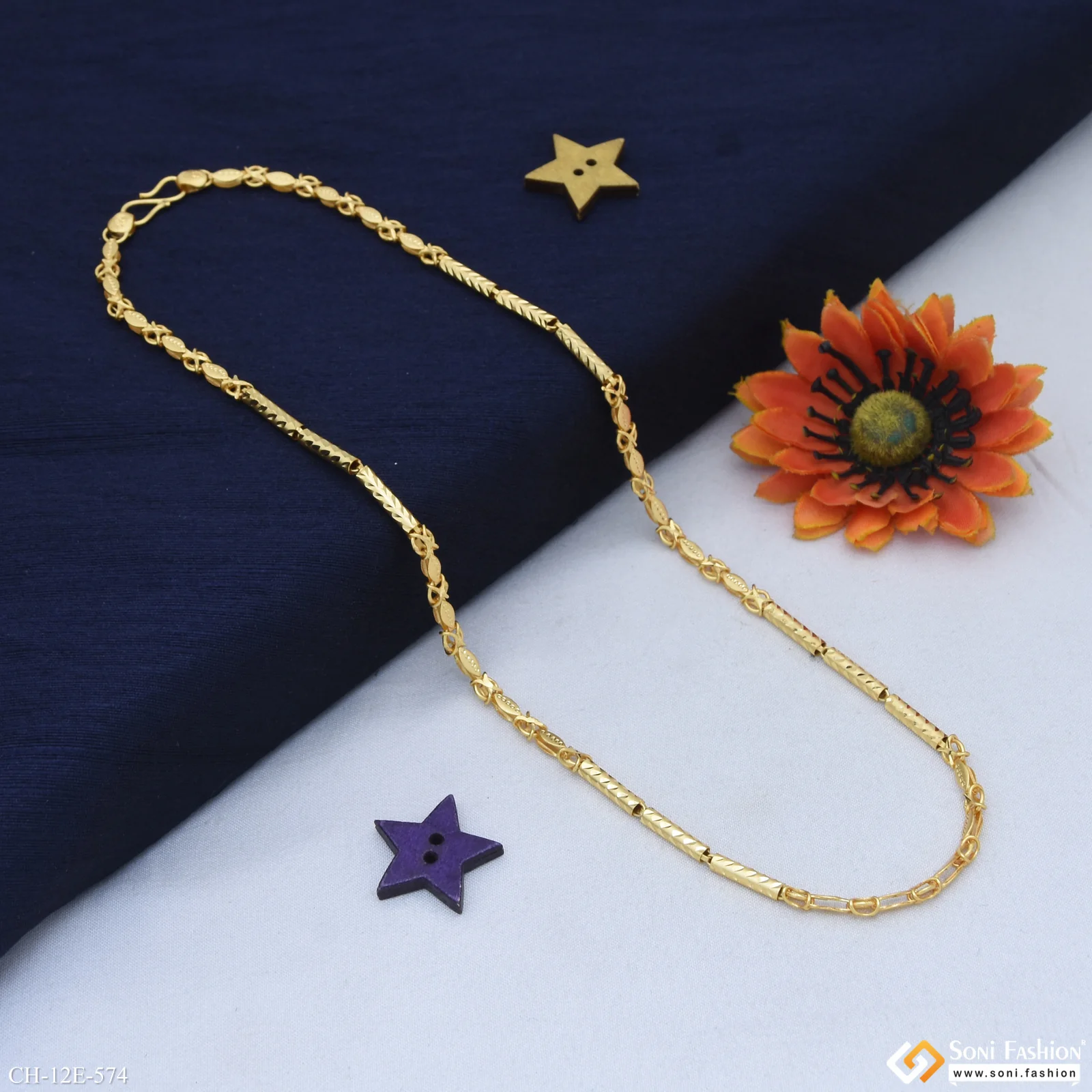 2 In 1 Awesome Design Gold Plated Pipe Chain for Men - Style E574 - Image 4