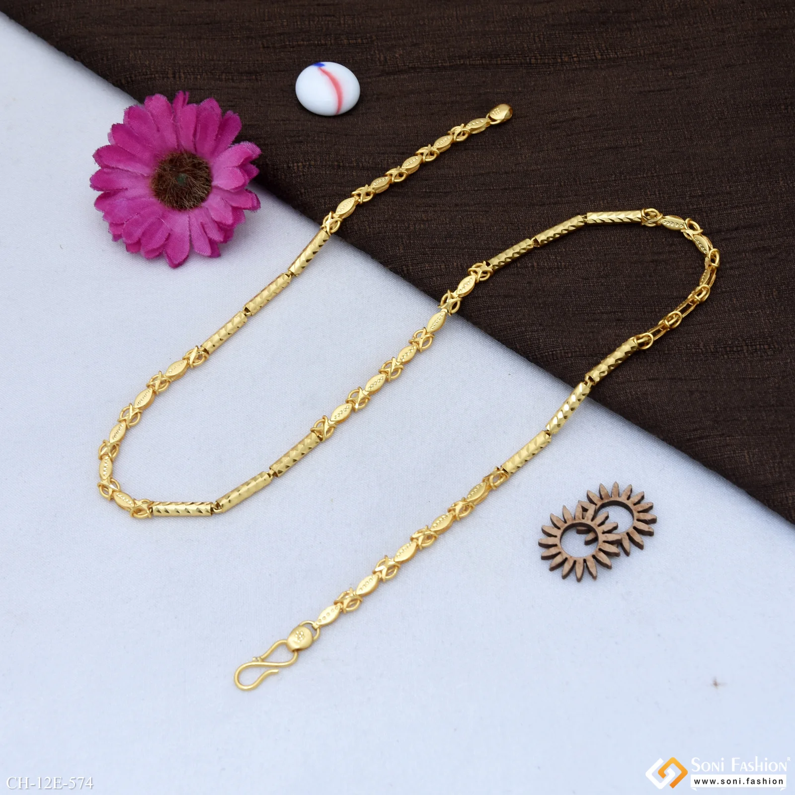 2 In 1 Awesome Design Gold Plated Pipe Chain for Men - Style E574 - Image 5