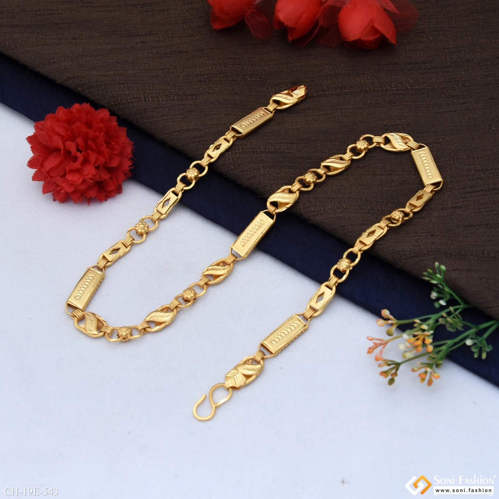 2 In 1 Best Quality Gold Plated Kohli Nawabi Chain for Men - Style E543 - Image 5