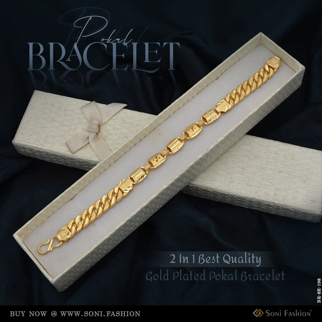 2 In 1 Best Quality Gold Plated Pokal Bracelet for Men - Style E198