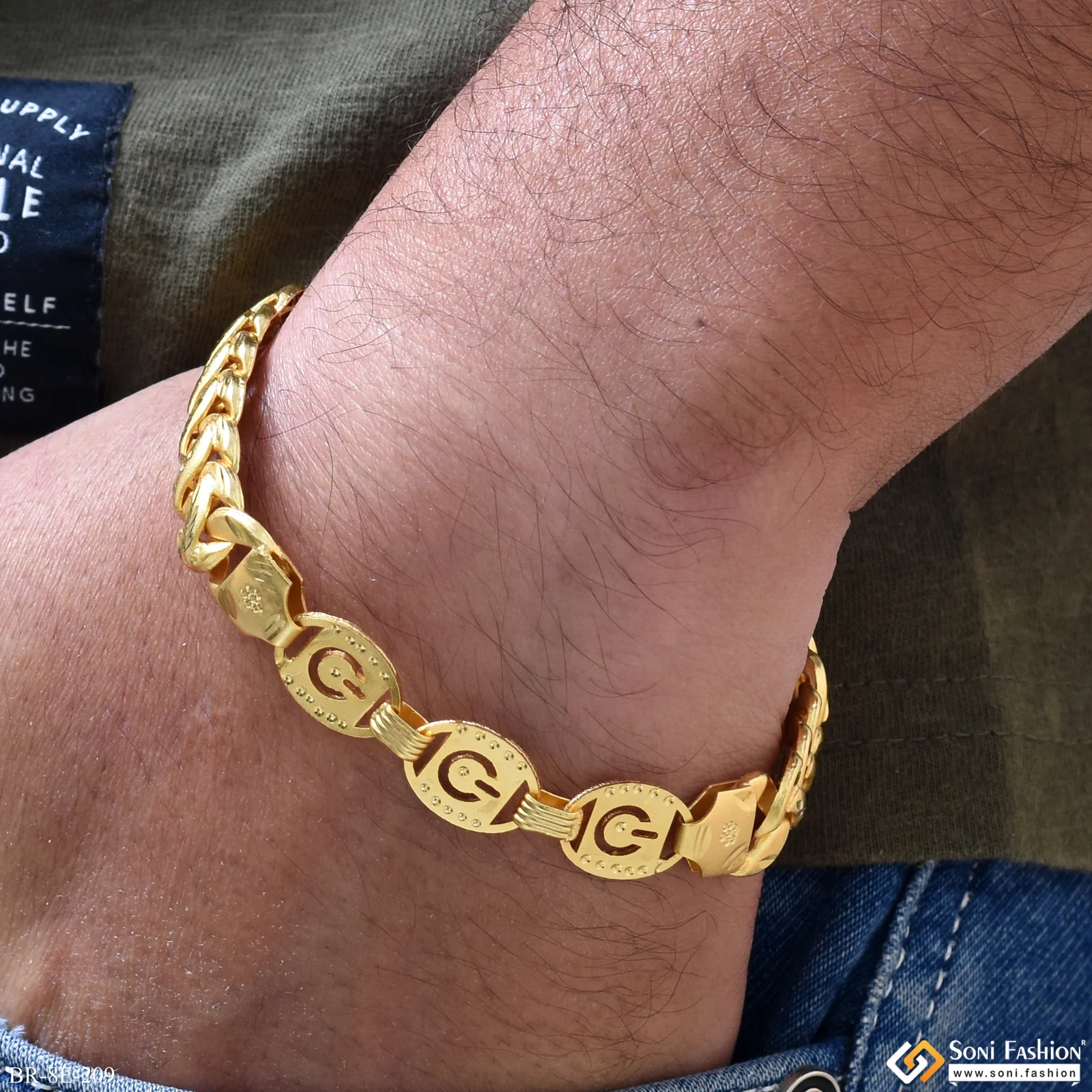 2 In 1 Best Quality Gold Plated Pokal Bracelet for Men - Style E209