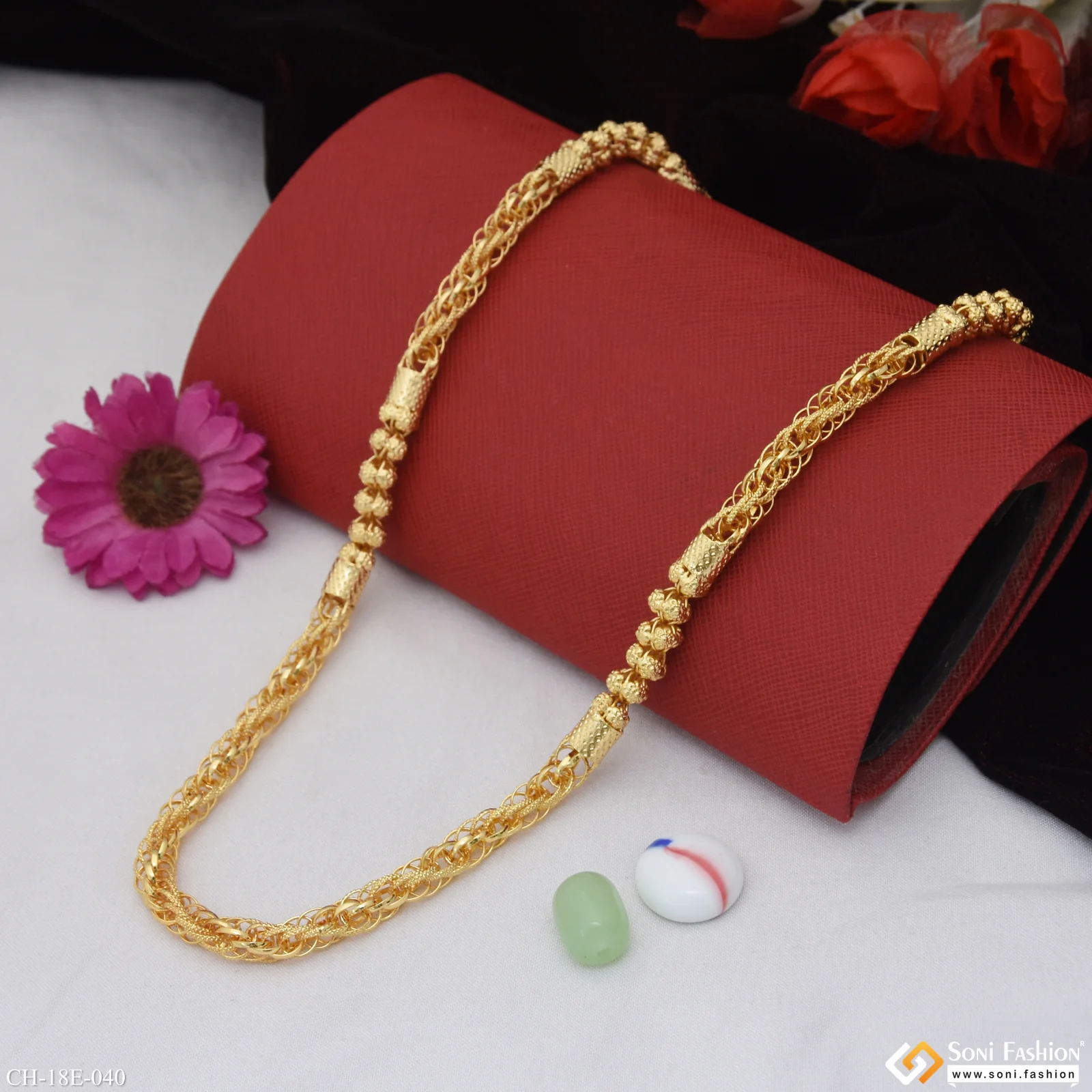 2 In 1 Best Quality Gold Plated Rassa Chain for Men - Style E040 - Image 3