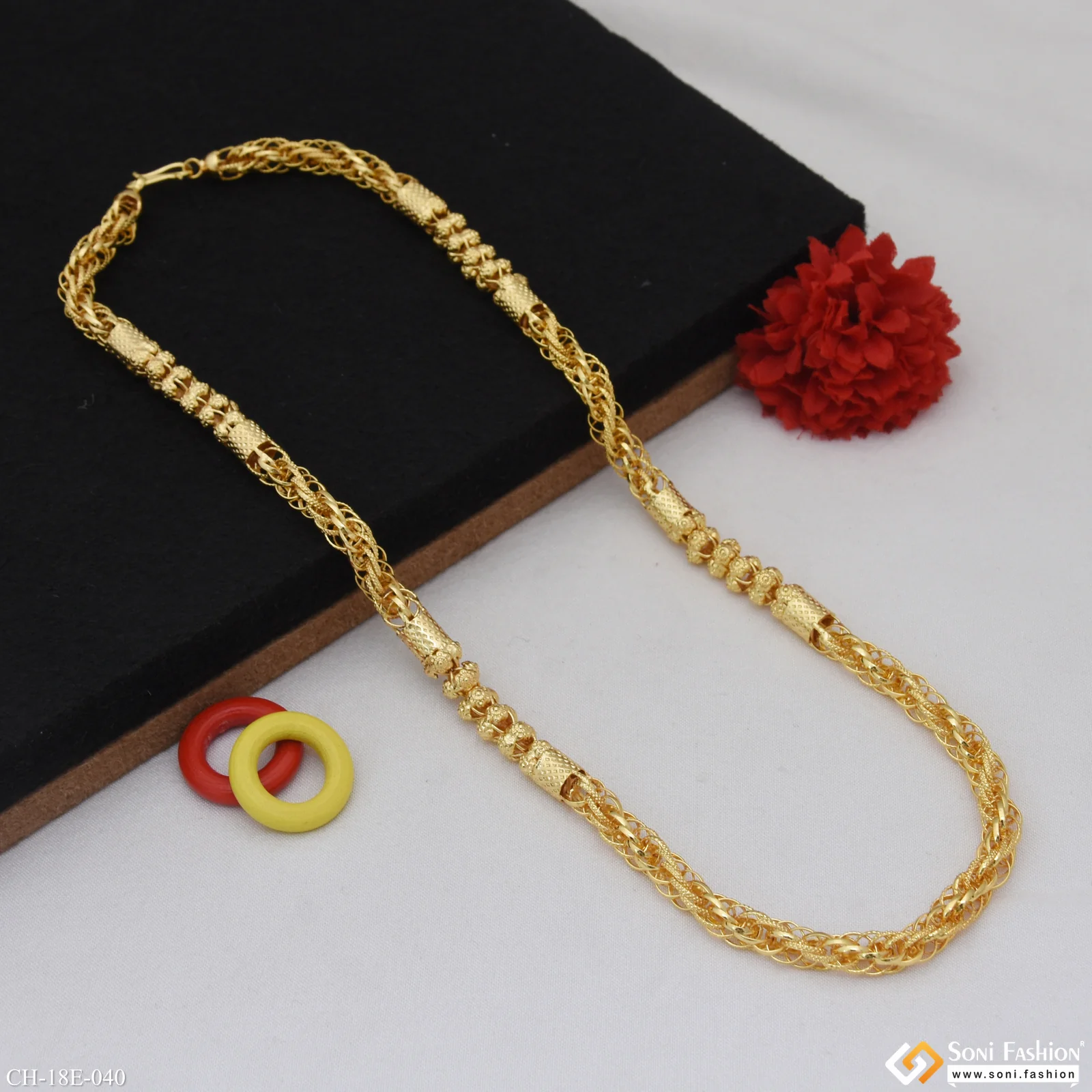 2 In 1 Best Quality Gold Plated Rassa Chain for Men - Style E040 - Image 4