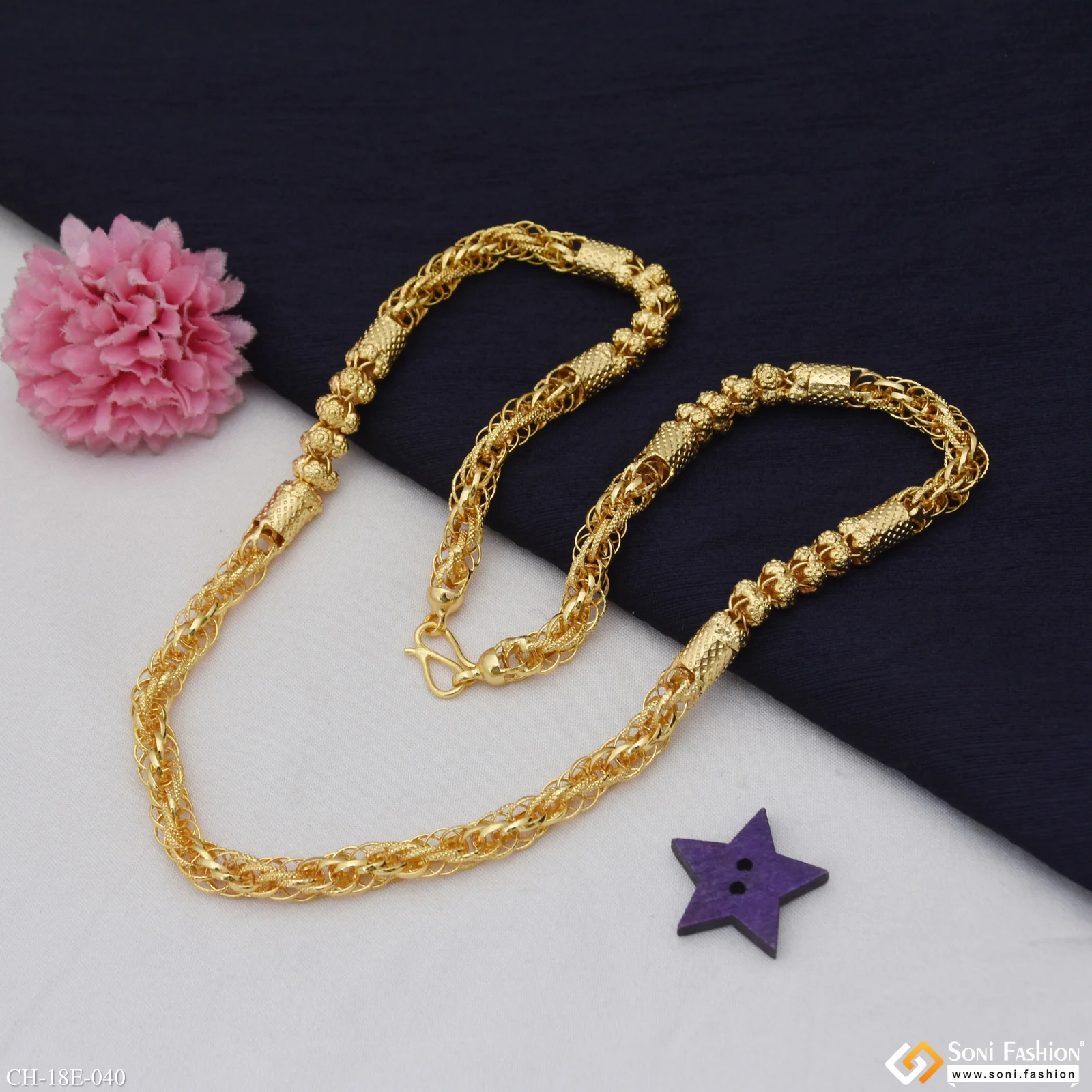 2 In 1 Best Quality Gold Plated Rassa Chain for Men - Style E040 - Image 5