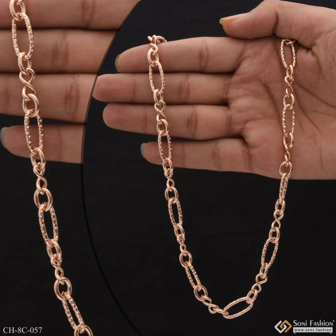 2 in 1 Expensive-Looking Design High-Quality Rose Gold Chain for Men - Style C057