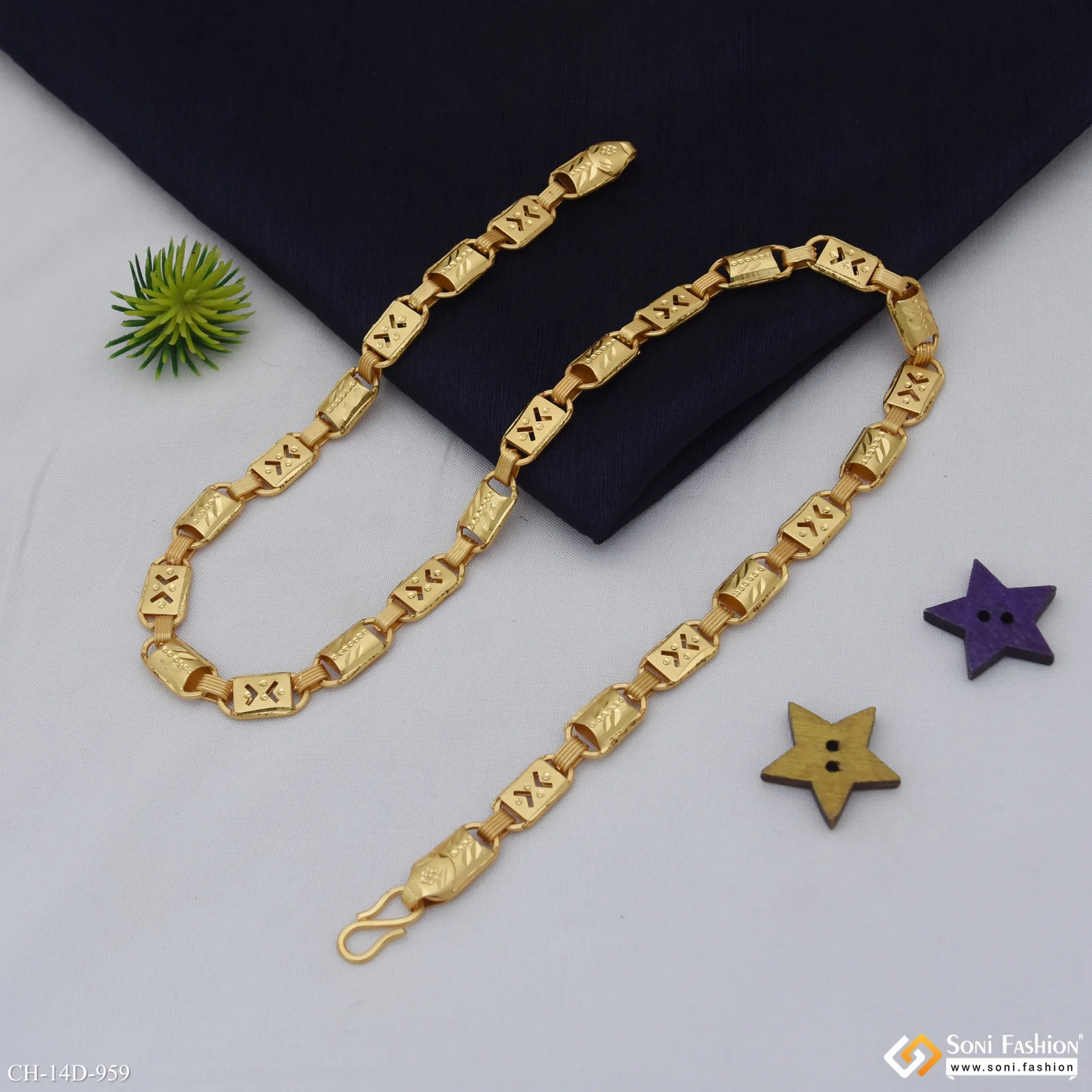 2 In 1 Fabulous Design Gold Plated Nawabi Chain for Men - Style D959 - Image 6