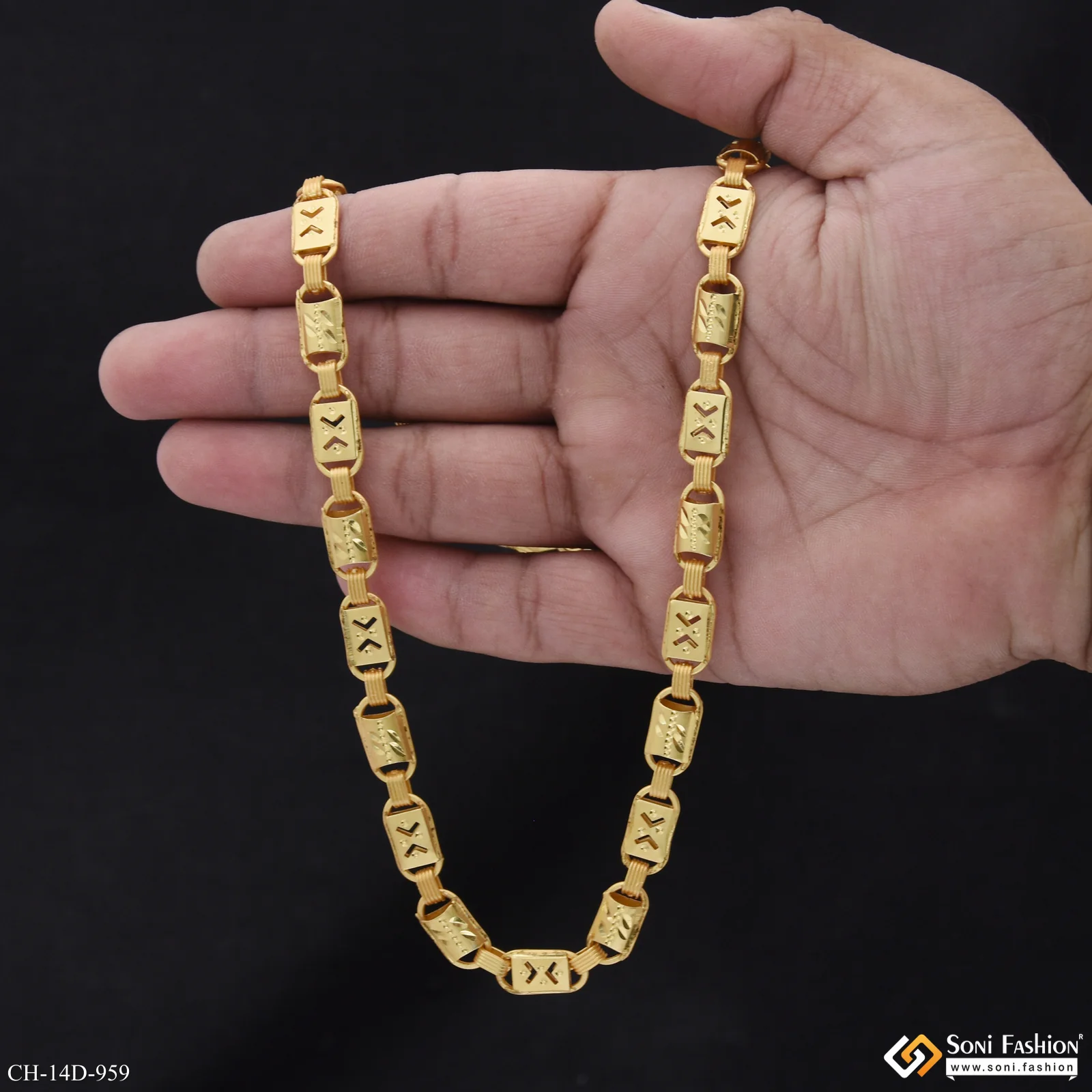 2 In 1 Fabulous Design Gold Plated Nawabi Chain for Men - Style D959 - Image 7