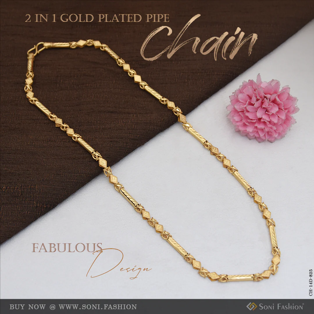 2 In 1 Fabulous Design Gold Plated Pipe Chain for Men - Style D825