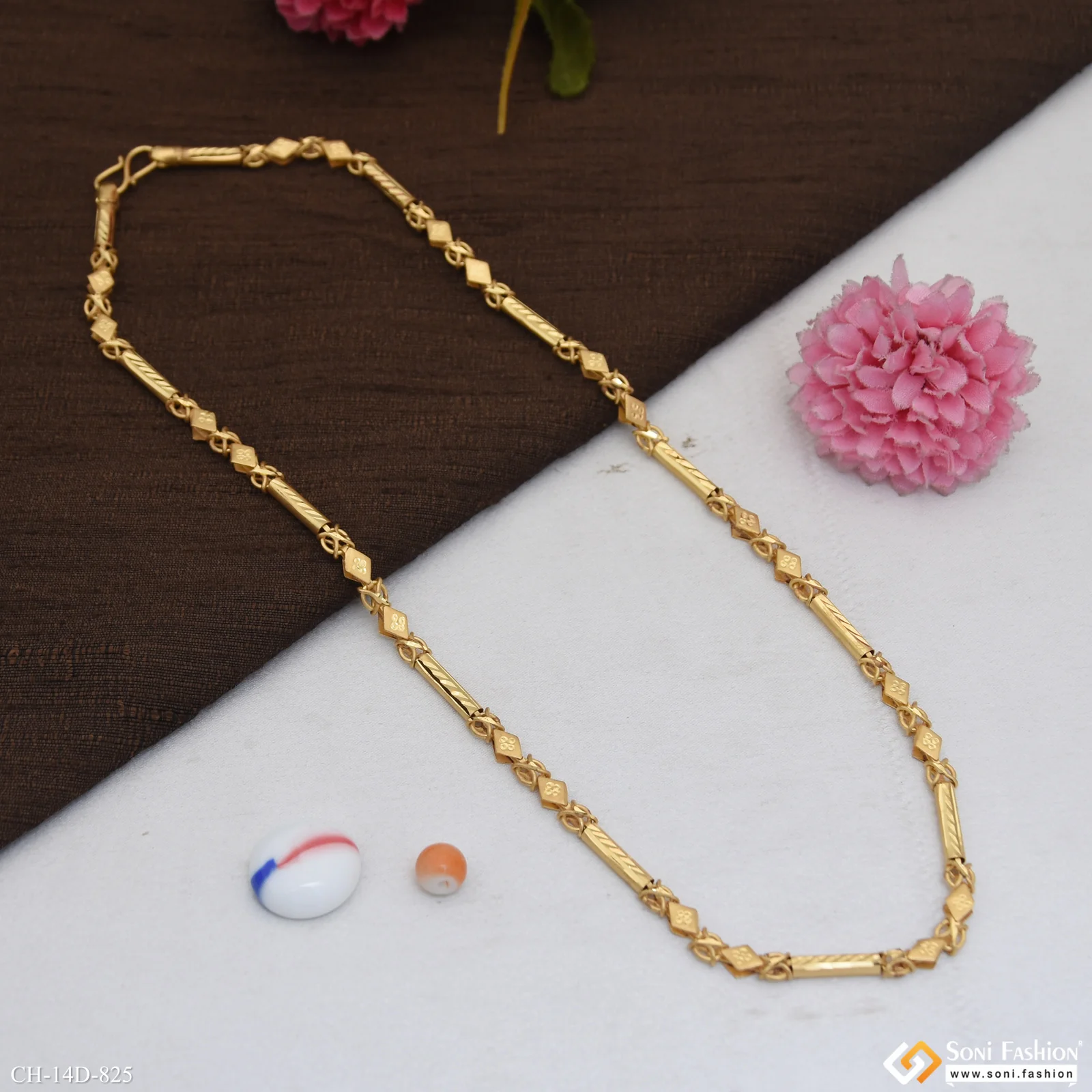 2 In 1 Fabulous Design Gold Plated Pipe Chain for Men - Style D825 - Image 5