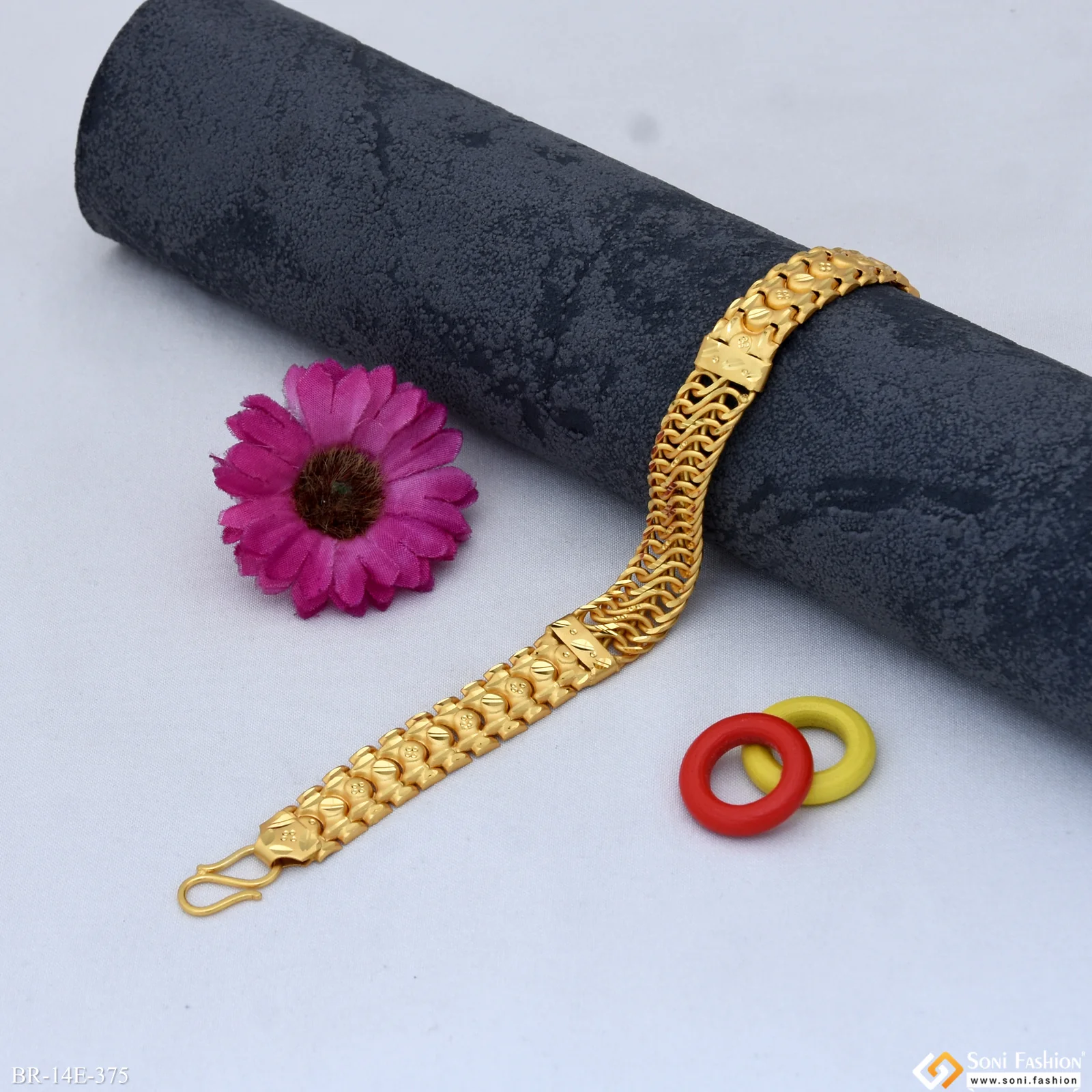 Fabulous Design Gold Plated Link Bracelet for Men - Style E375 - Image 2