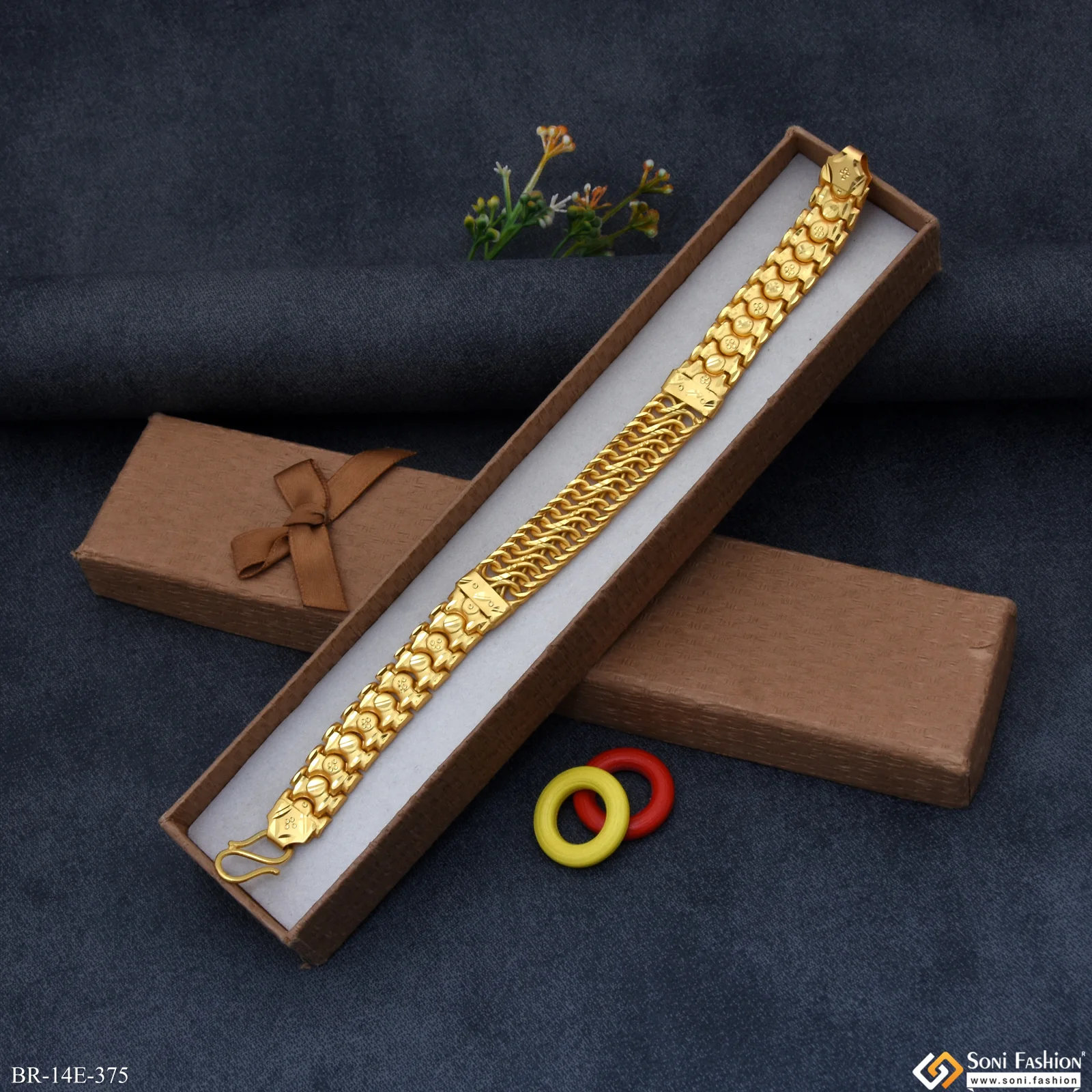 Fabulous Design Gold Plated Link Bracelet for Men - Style E375 - Image 3