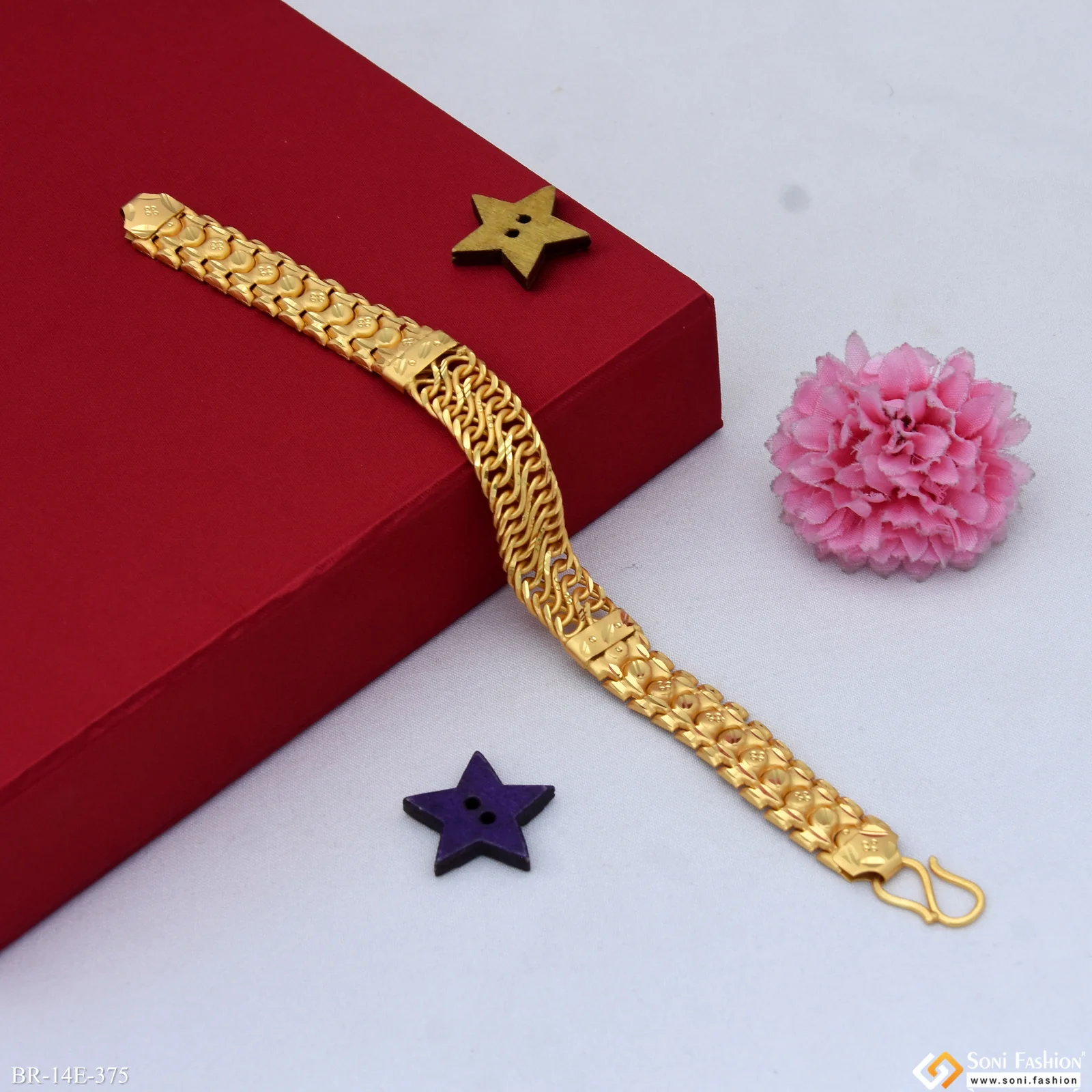 Fabulous Design Gold Plated Link Bracelet for Men - Style E375 - Image 4